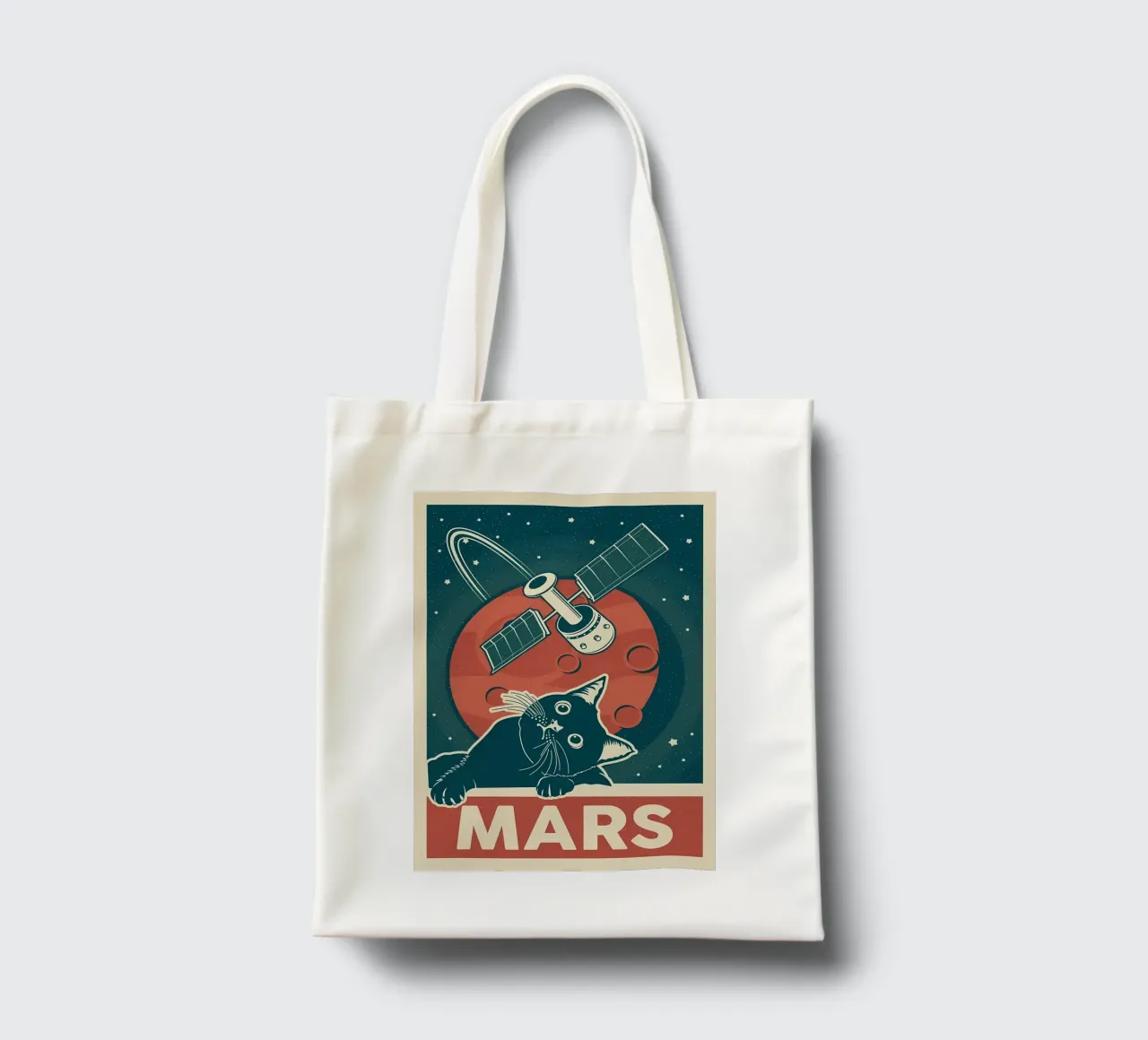 Retro Cat and Mars tote bag by Monique A Hooper