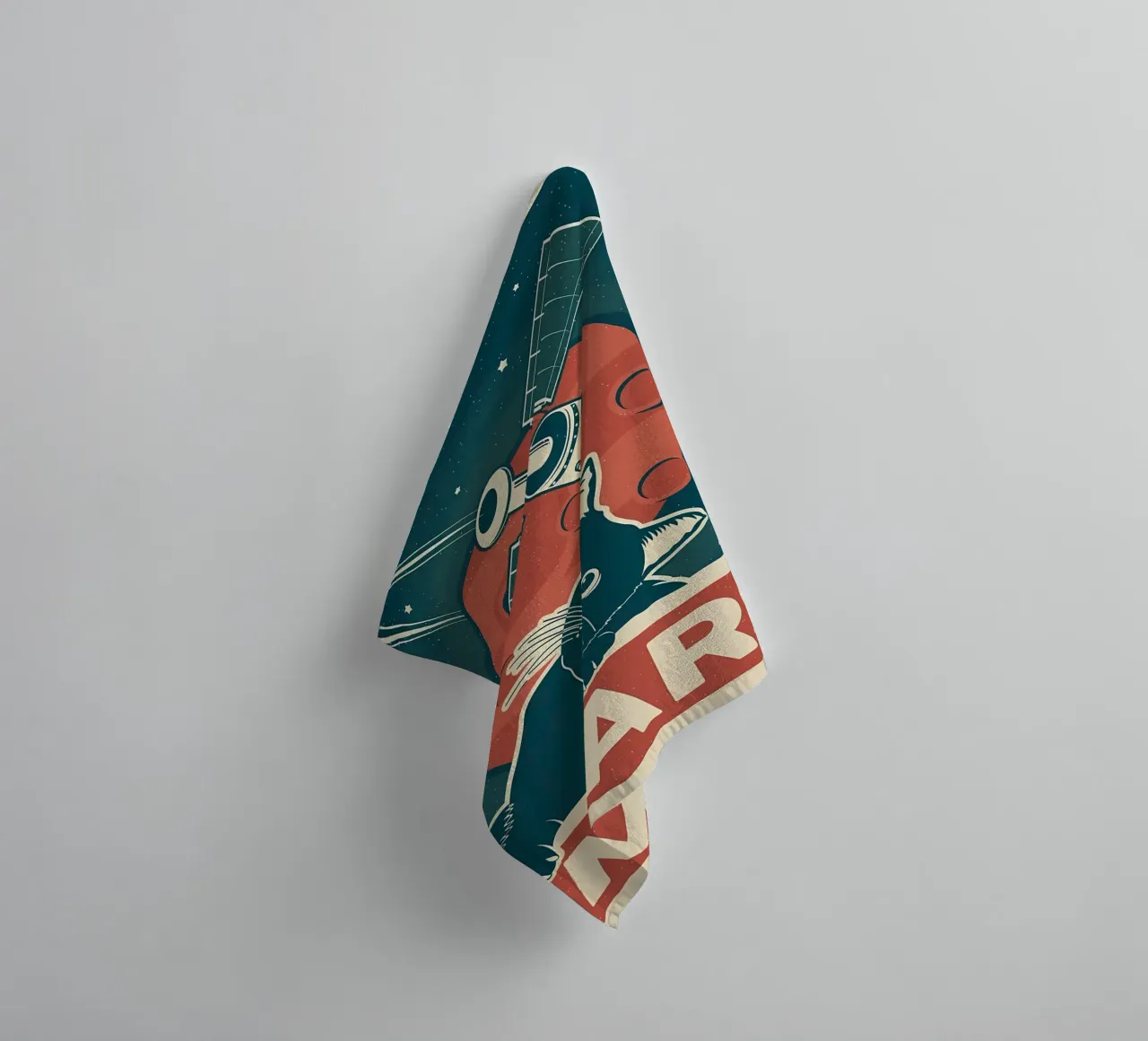 Retro Cat and Mars towel by Monique A Hooper