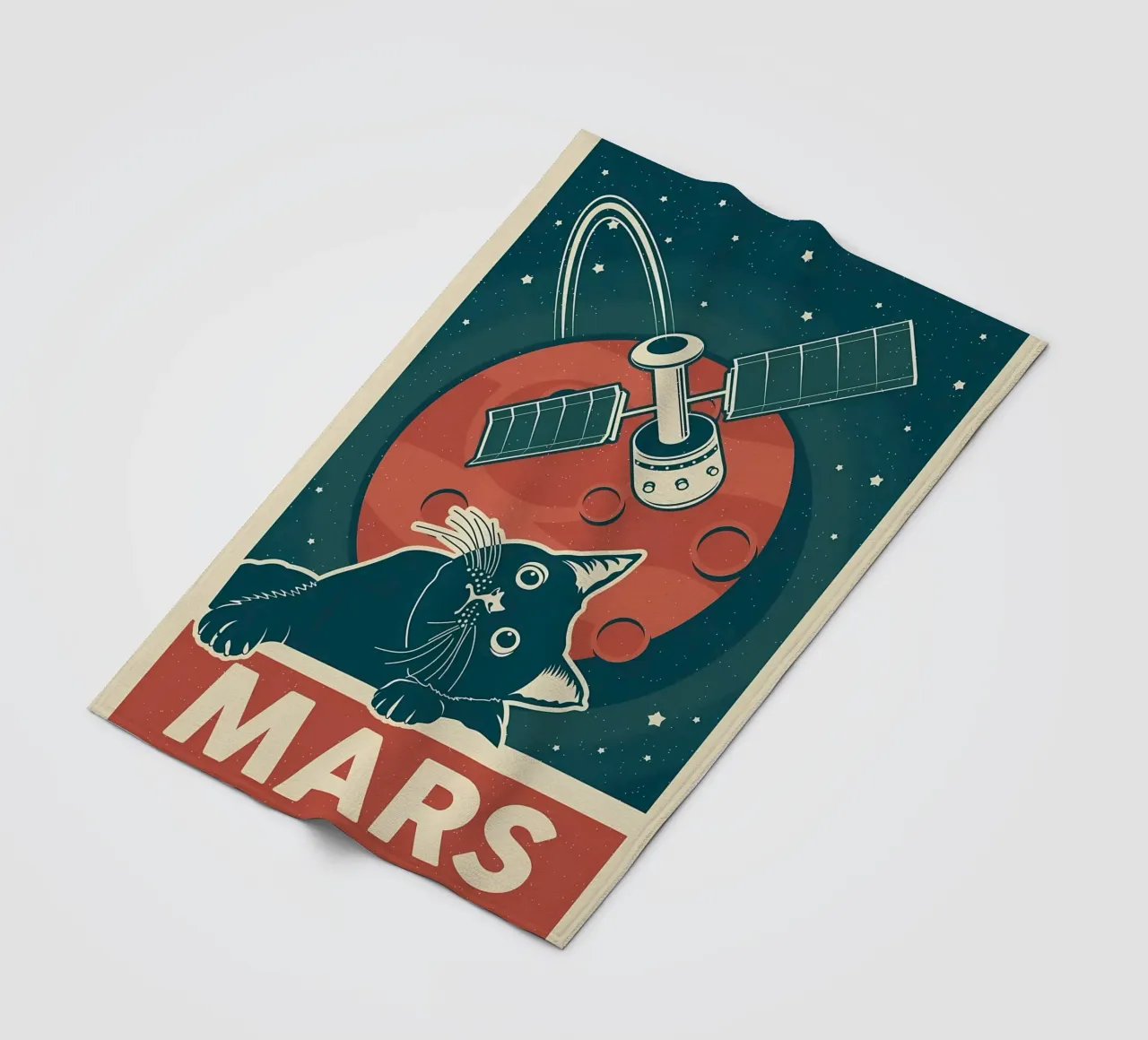 Retro Cat and Mars fleece blanket by Monique A Hooper