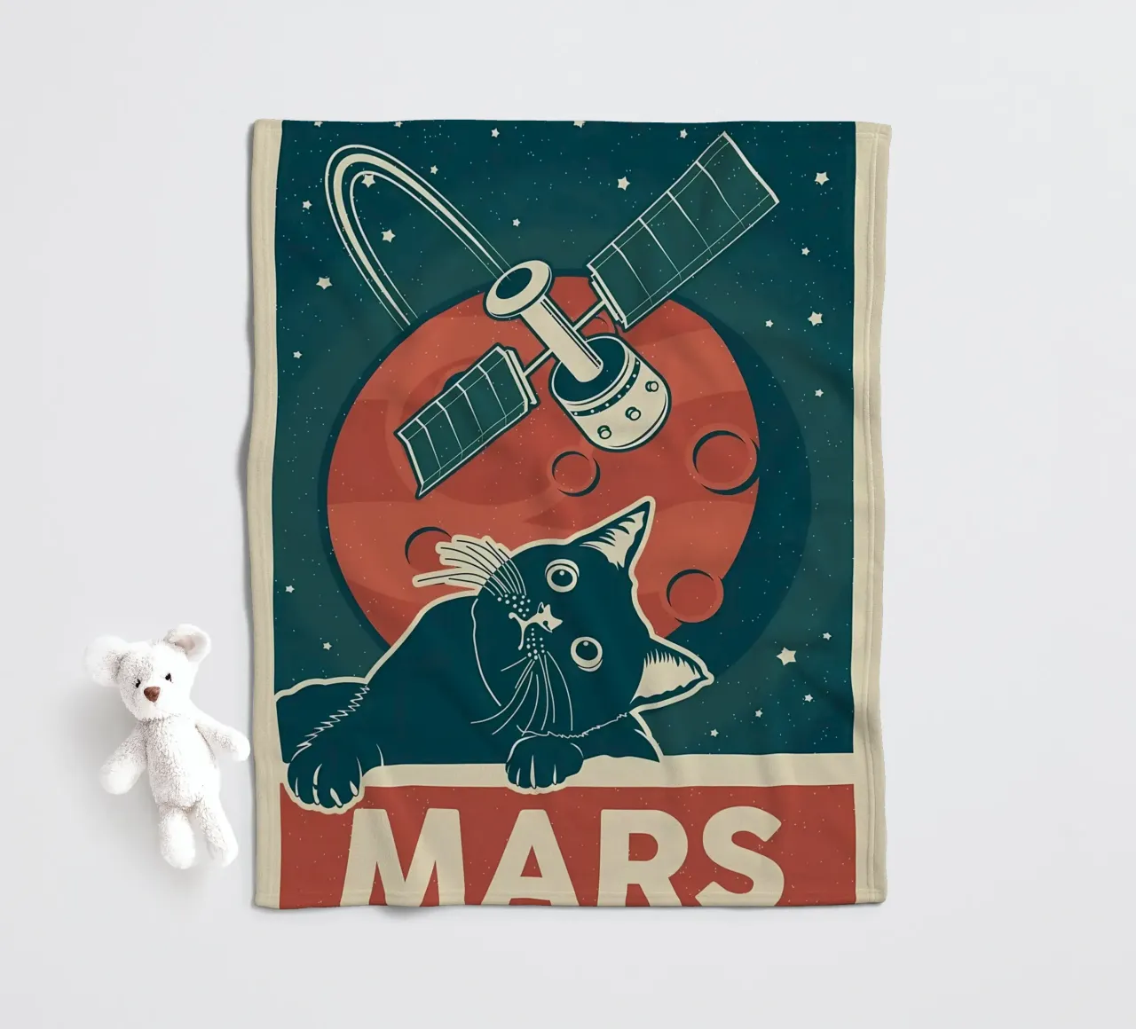 Retro Cat and Mars fleece blanket by Monique A Hooper