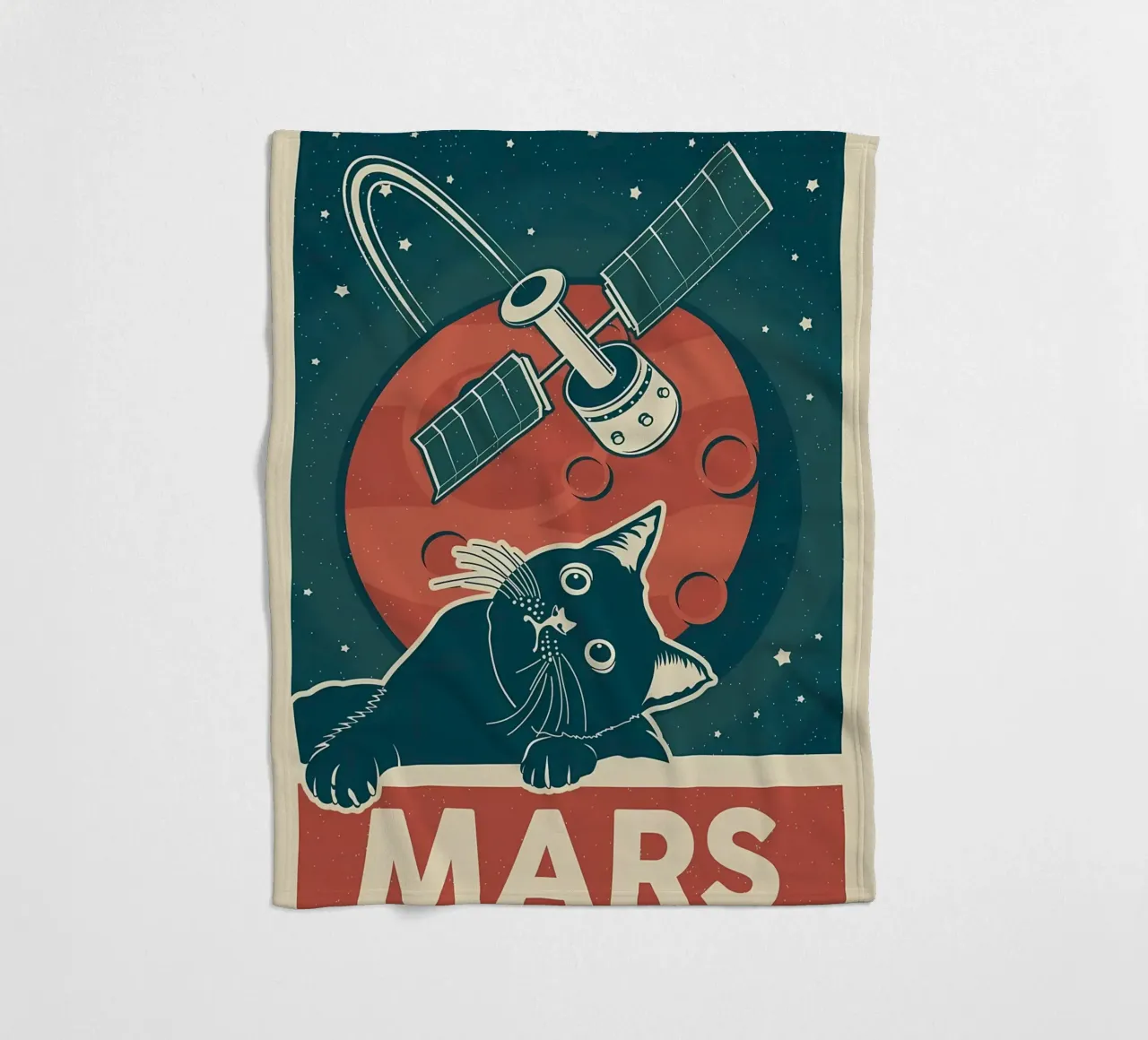 Retro Cat and Mars fleece blanket by Monique A Hooper