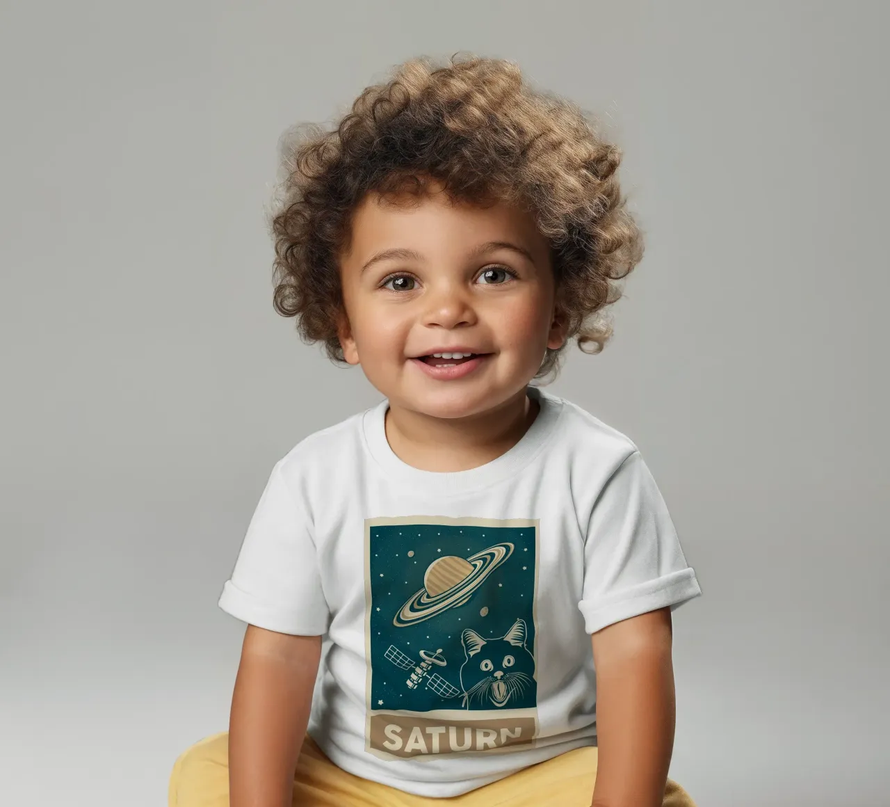 Chat rétro et Saturne t-shirt pour bébé de Monique A Hooper