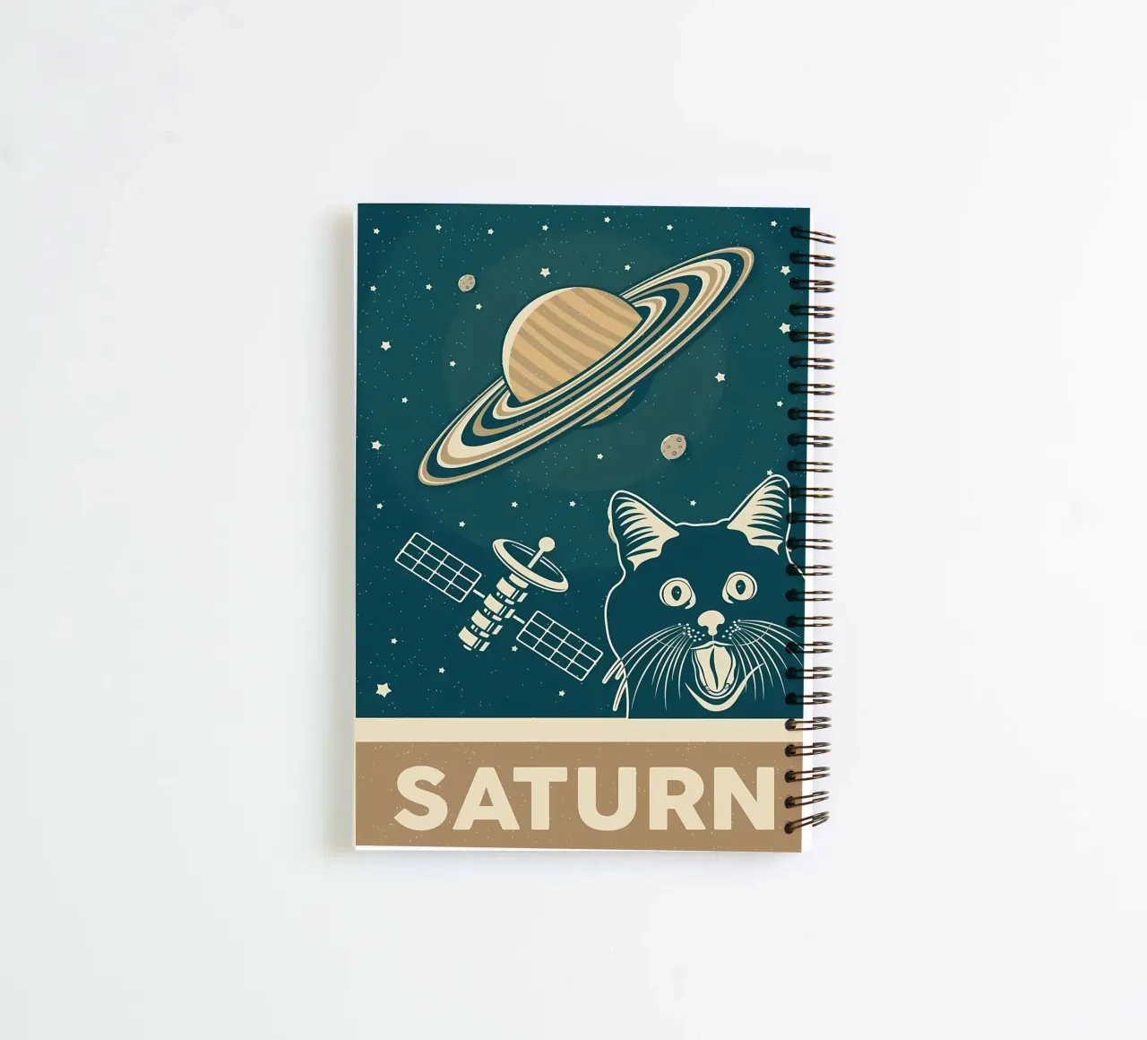 Retro Cat and Saturn spiral notebook by Monique A Hooper