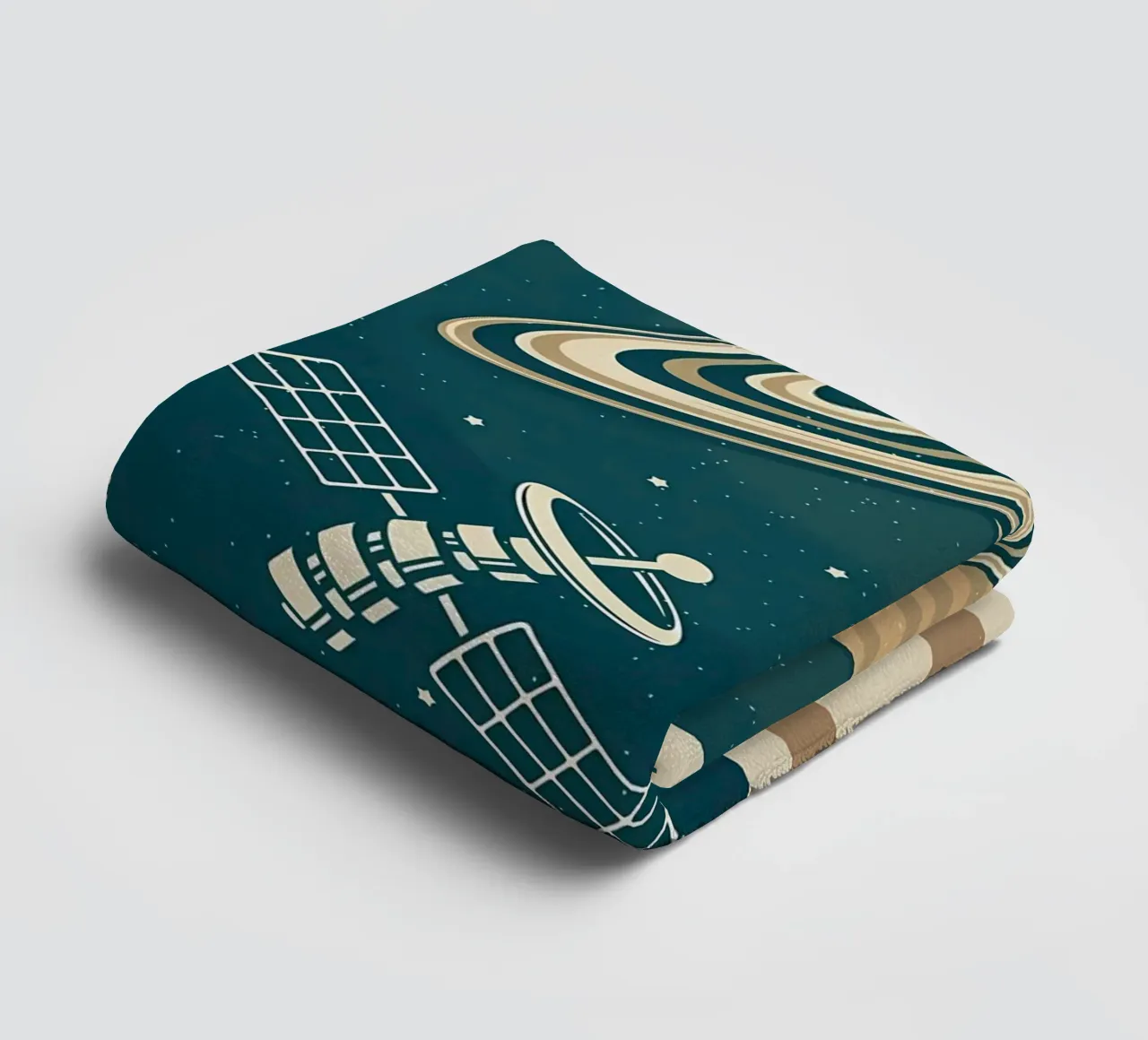 Retro Cat and Saturn towel by Monique A Hooper