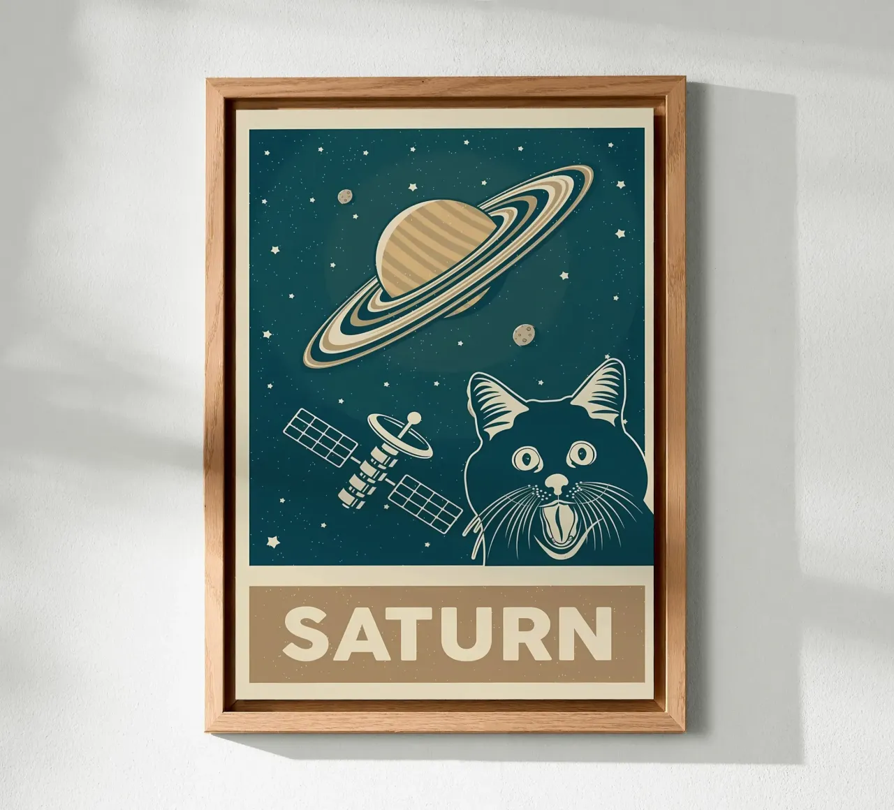 Retro Cat and Saturn alu-dibond by Monique A Hooper