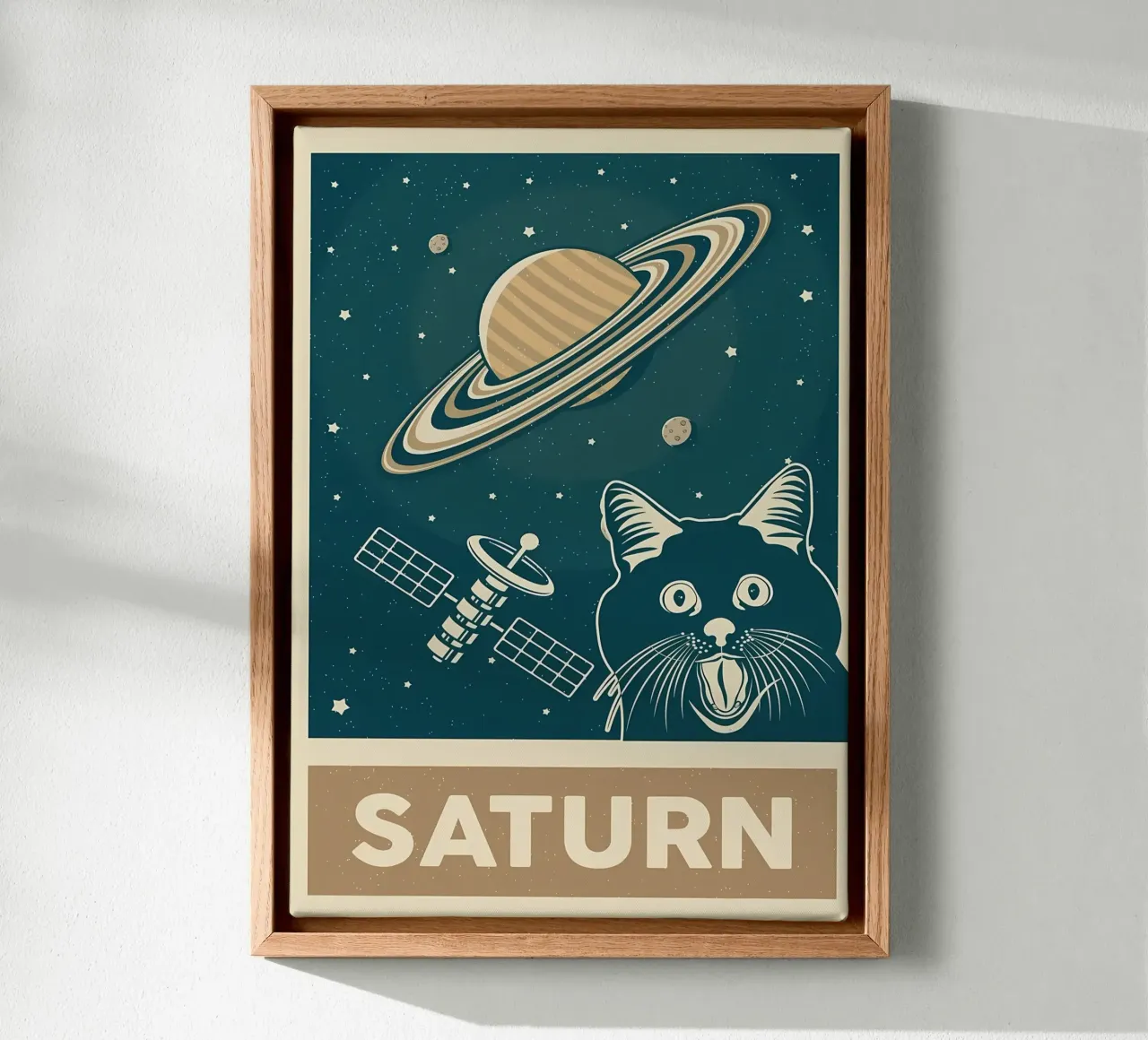 Retro Katze und Saturn Leinwand von Monique A Hooper