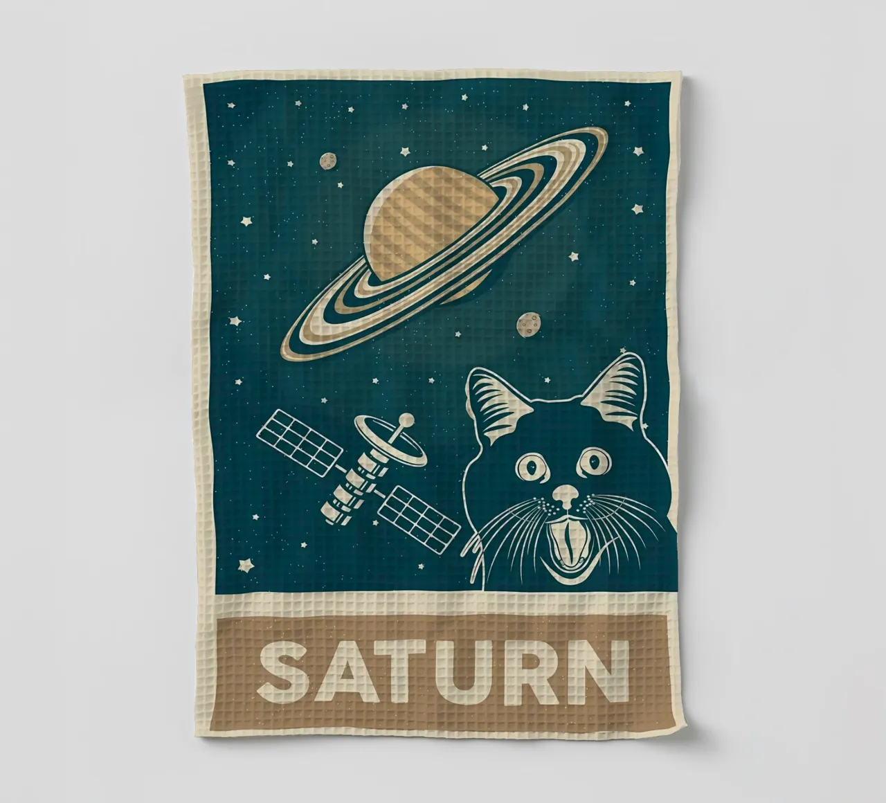 Gatto e Saturno retrò canovaccio da cucina da Monique A Hooper