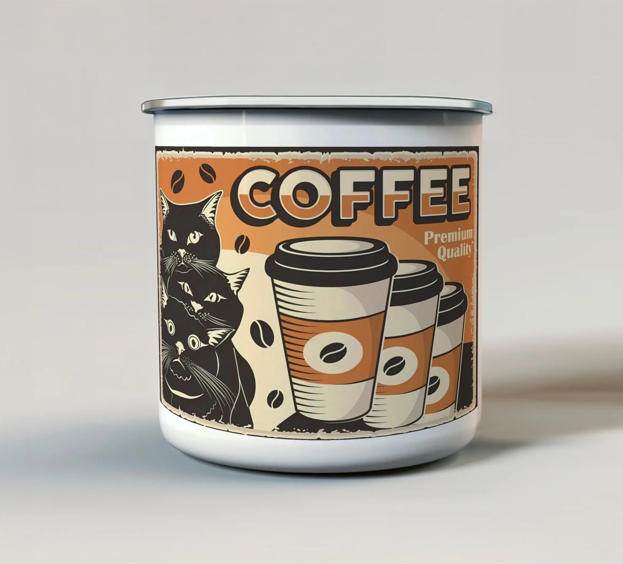 Caffè e gatti tazza in smalto da Monique A Hooper