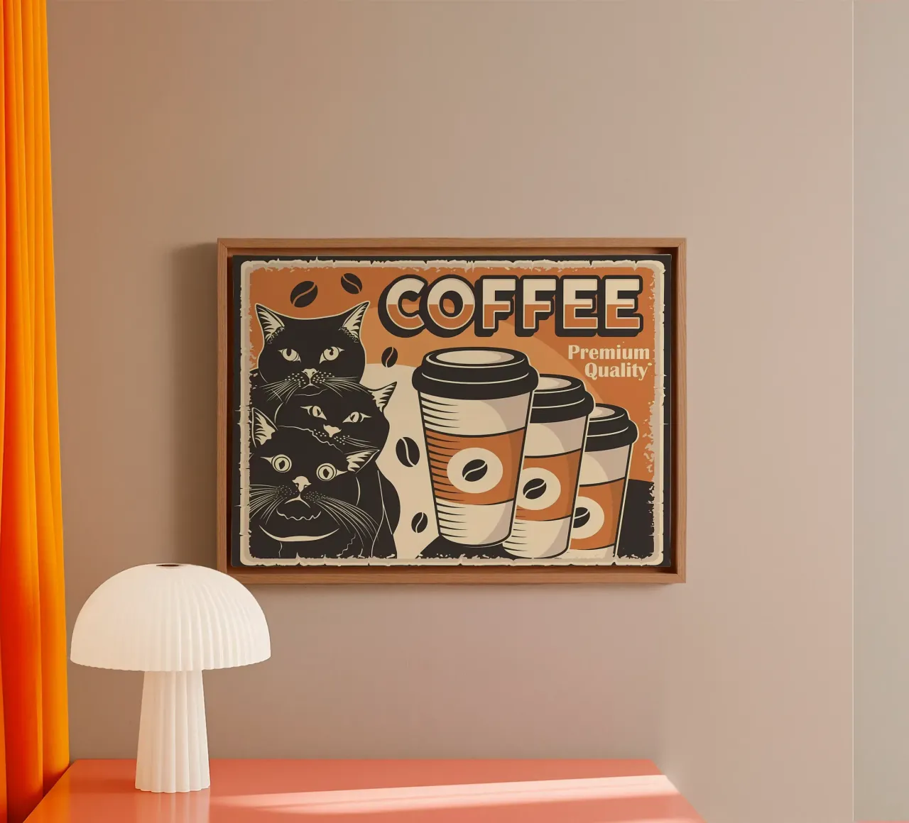 Caffè e gatti tela con Cornice a cassetta da Monique A Hooper