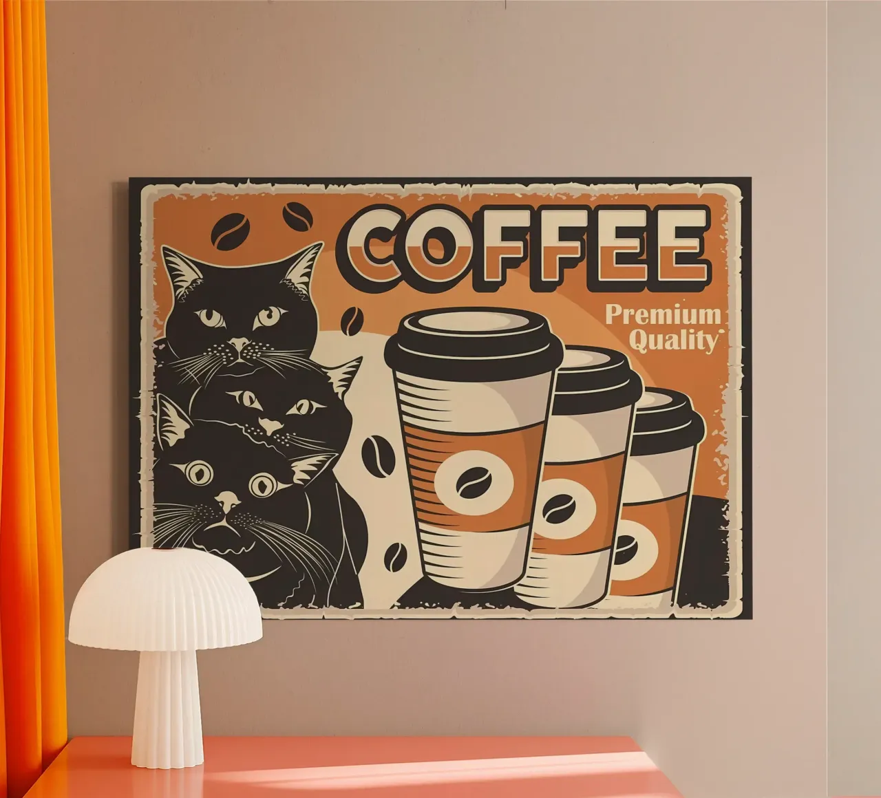 Caffè e gatti tela con Cornice a cassetta da Monique A Hooper