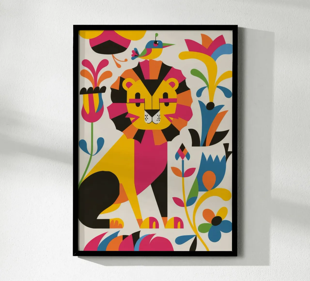 Gatto e fiori poster con telaio in legno da Seren Liodra