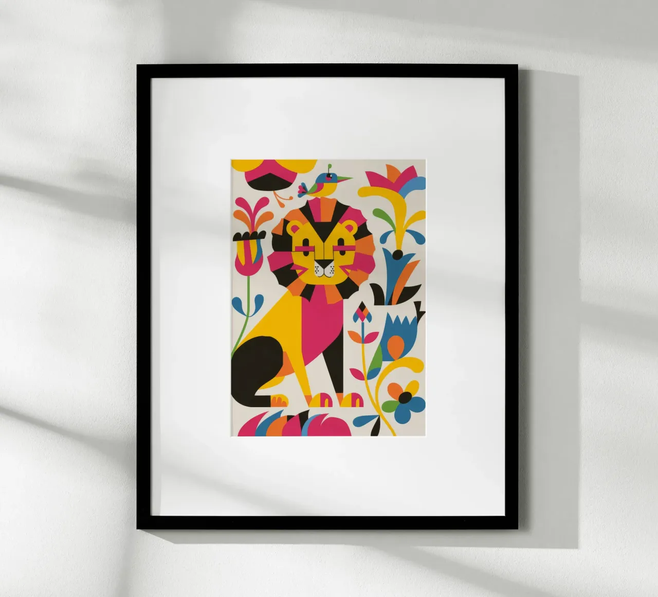 Gatto e fiori poster con telaio in legno da Seren Liodra