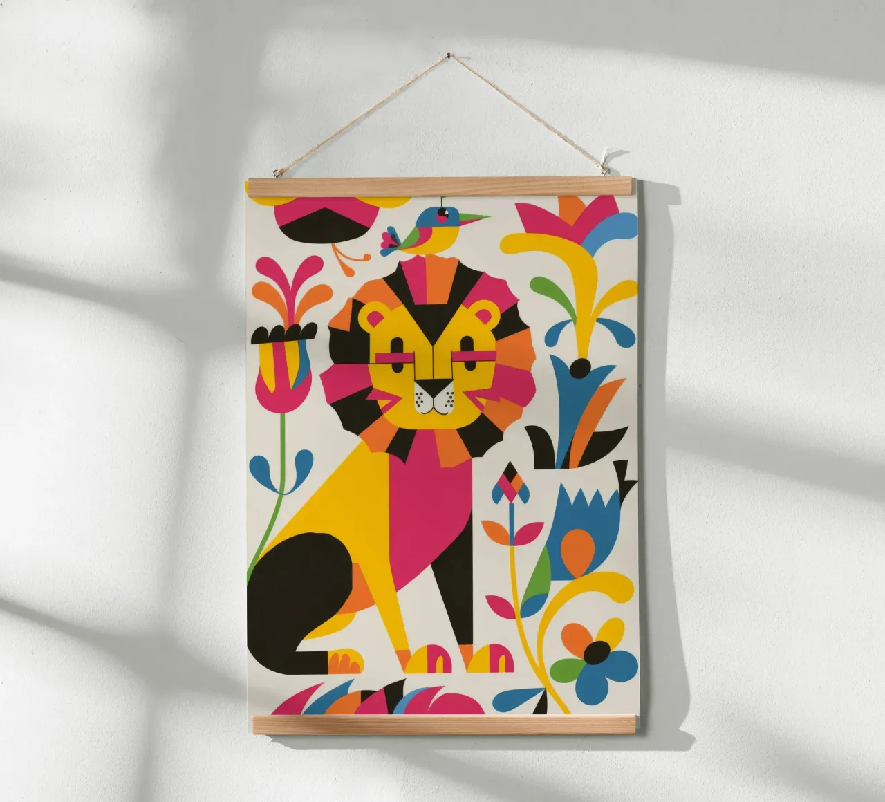 Gatto e fiori poster con telaio in legno da Seren Liodra