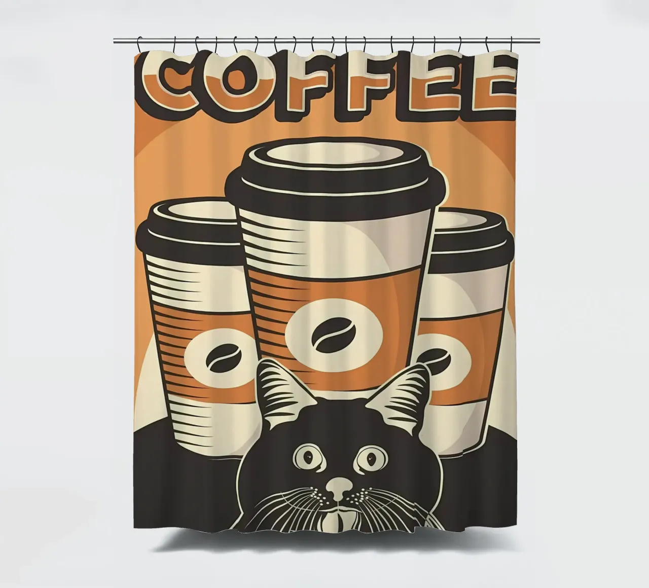Koffie en Meme Kat douchegordijn van Monique A Hooper