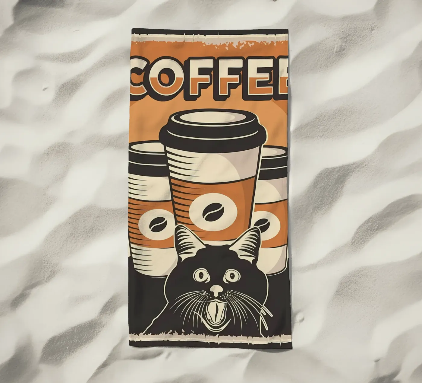 Koffie en Meme Kat strandhanddoek van Monique A Hooper