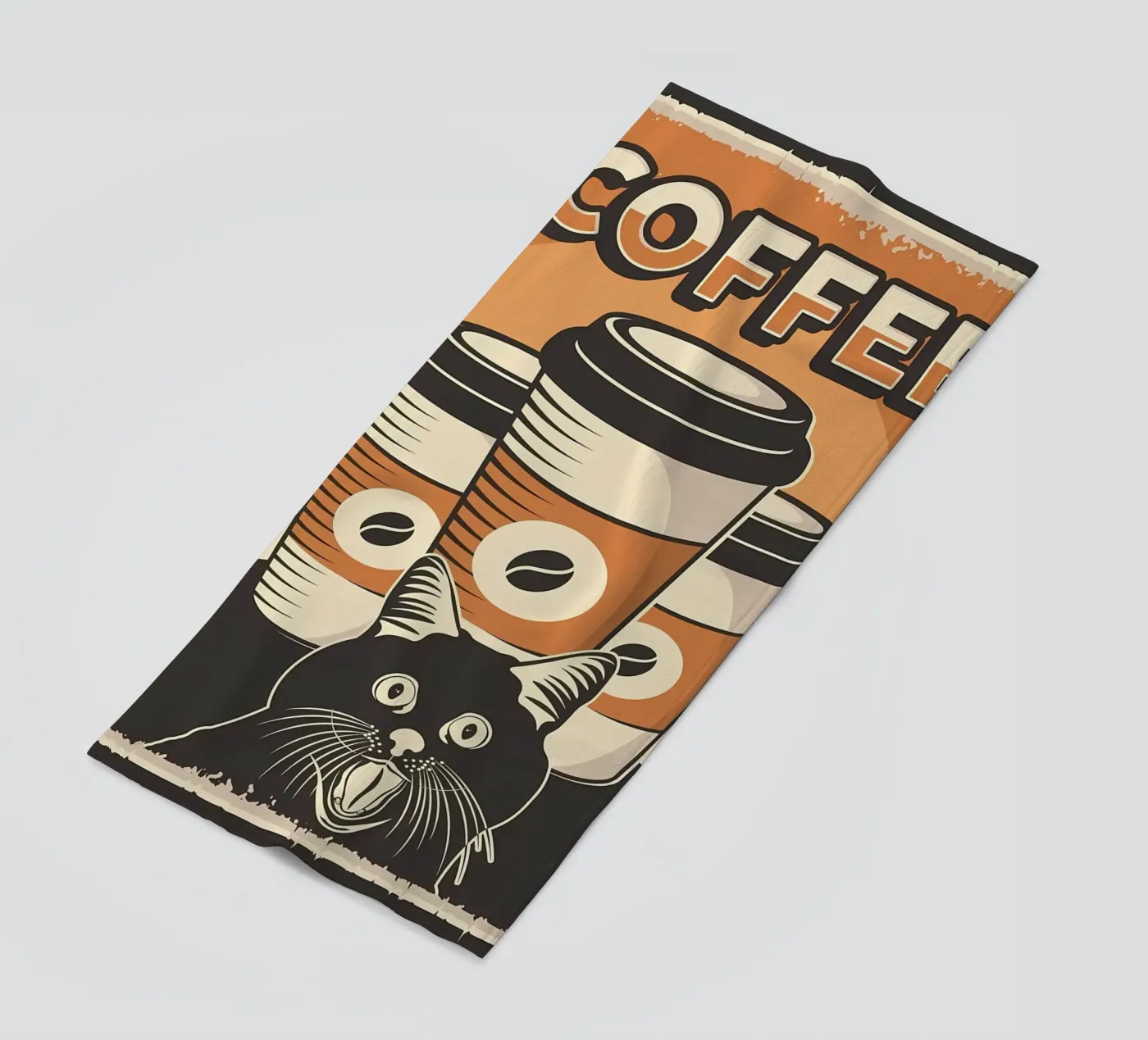 Koffie en Meme Kat strandhanddoek van Monique A Hooper