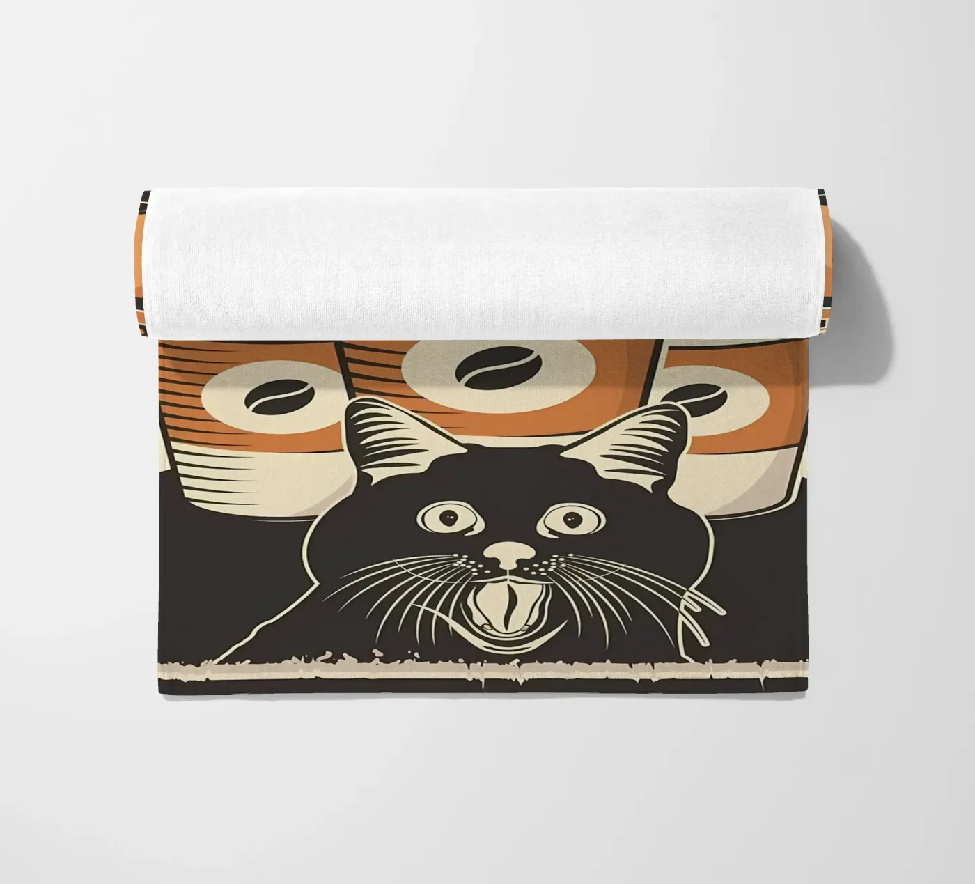 Koffie en Meme Kat strandhanddoek van Monique A Hooper