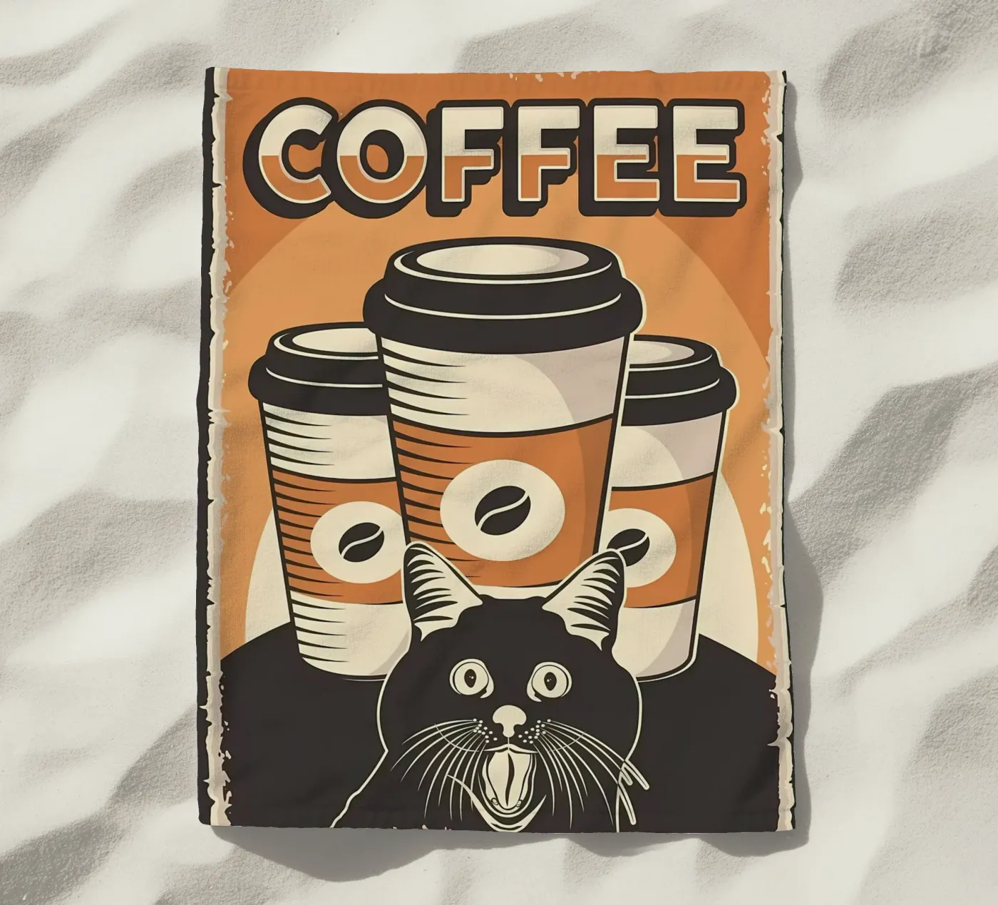 Koffie en Meme Kat strandhanddoek van Monique A Hooper