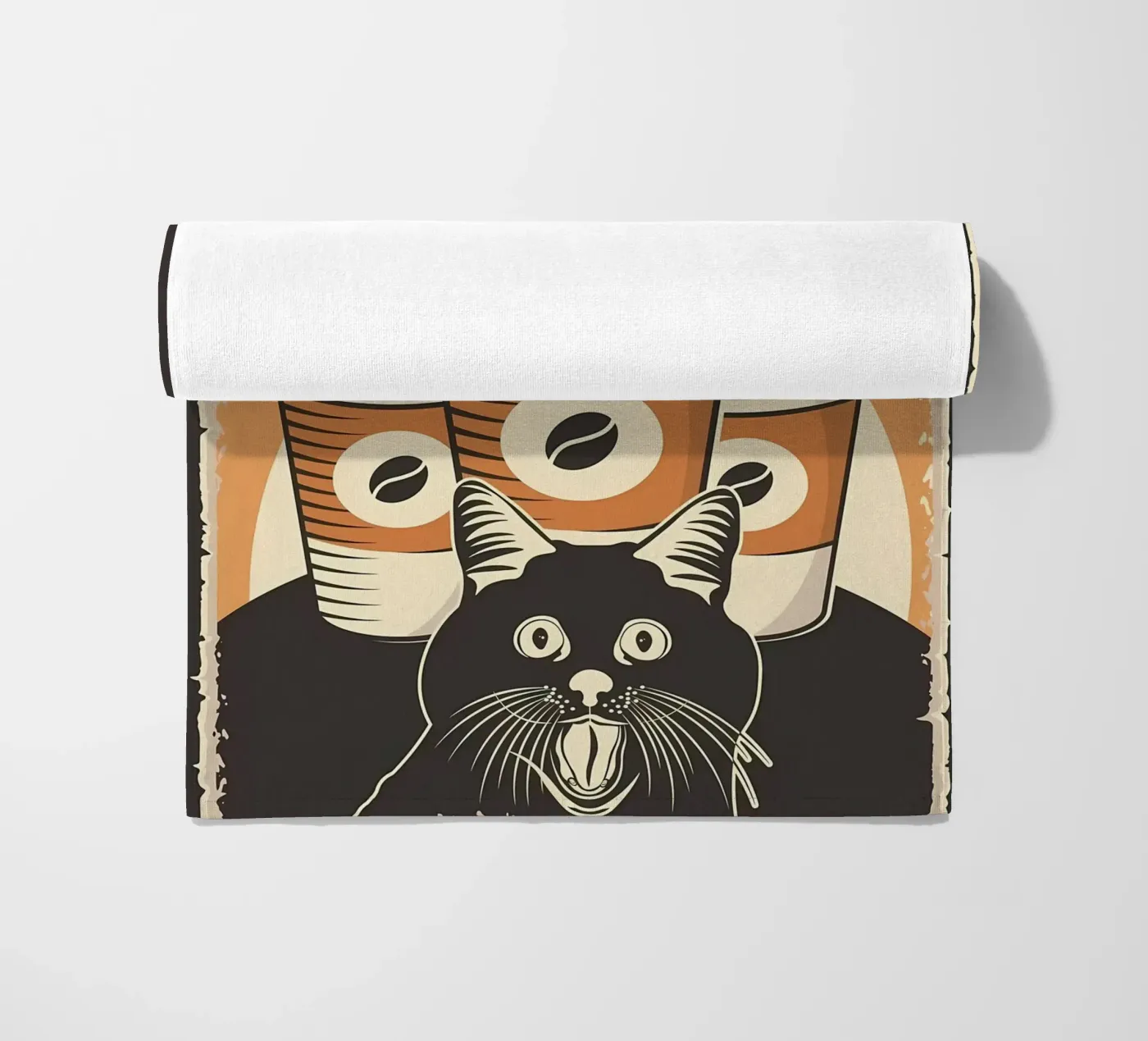 Koffie en Meme Kat strandhanddoek van Monique A Hooper