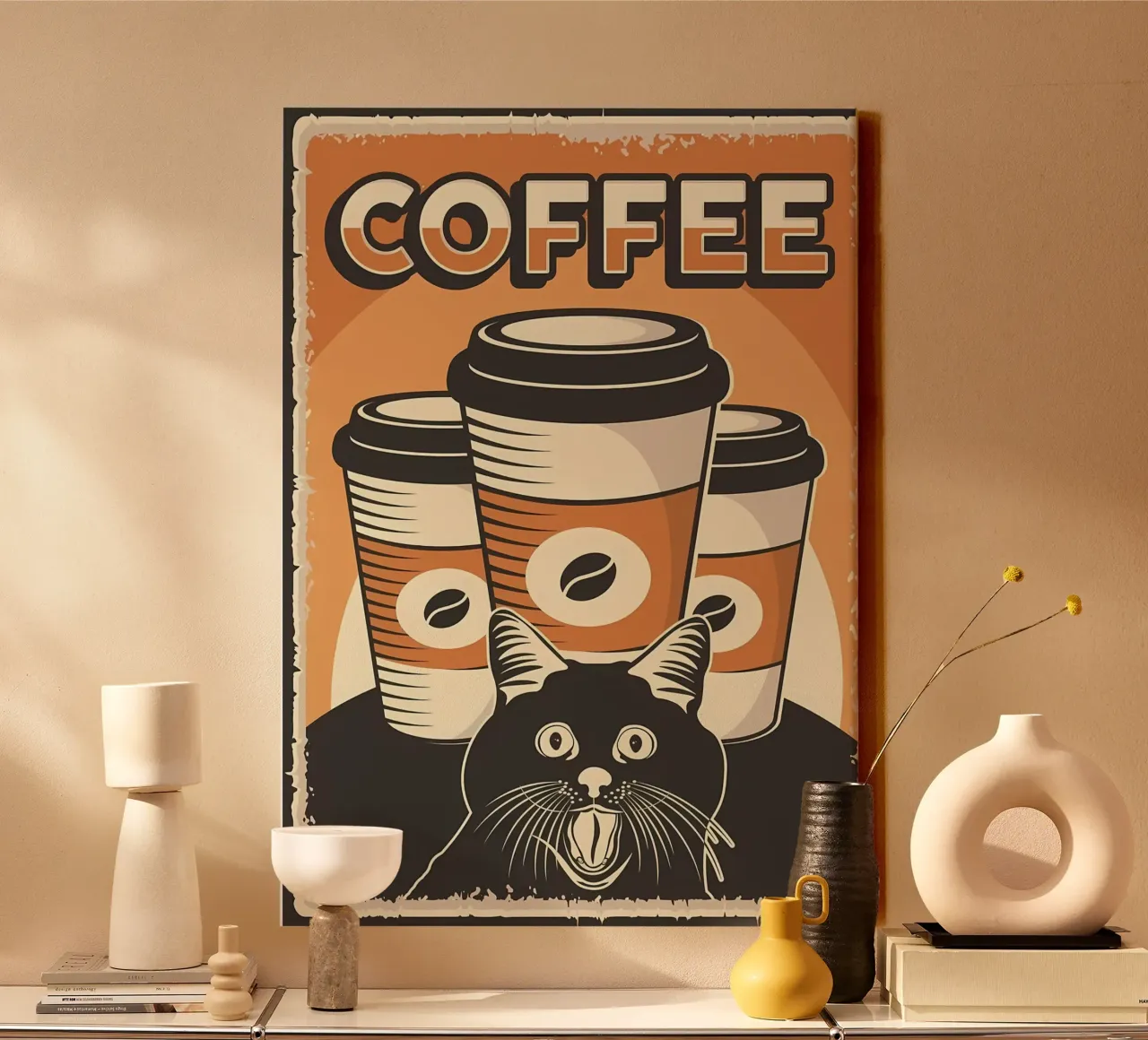 Coffee and Meme Cat canvas by Monique A Hooper