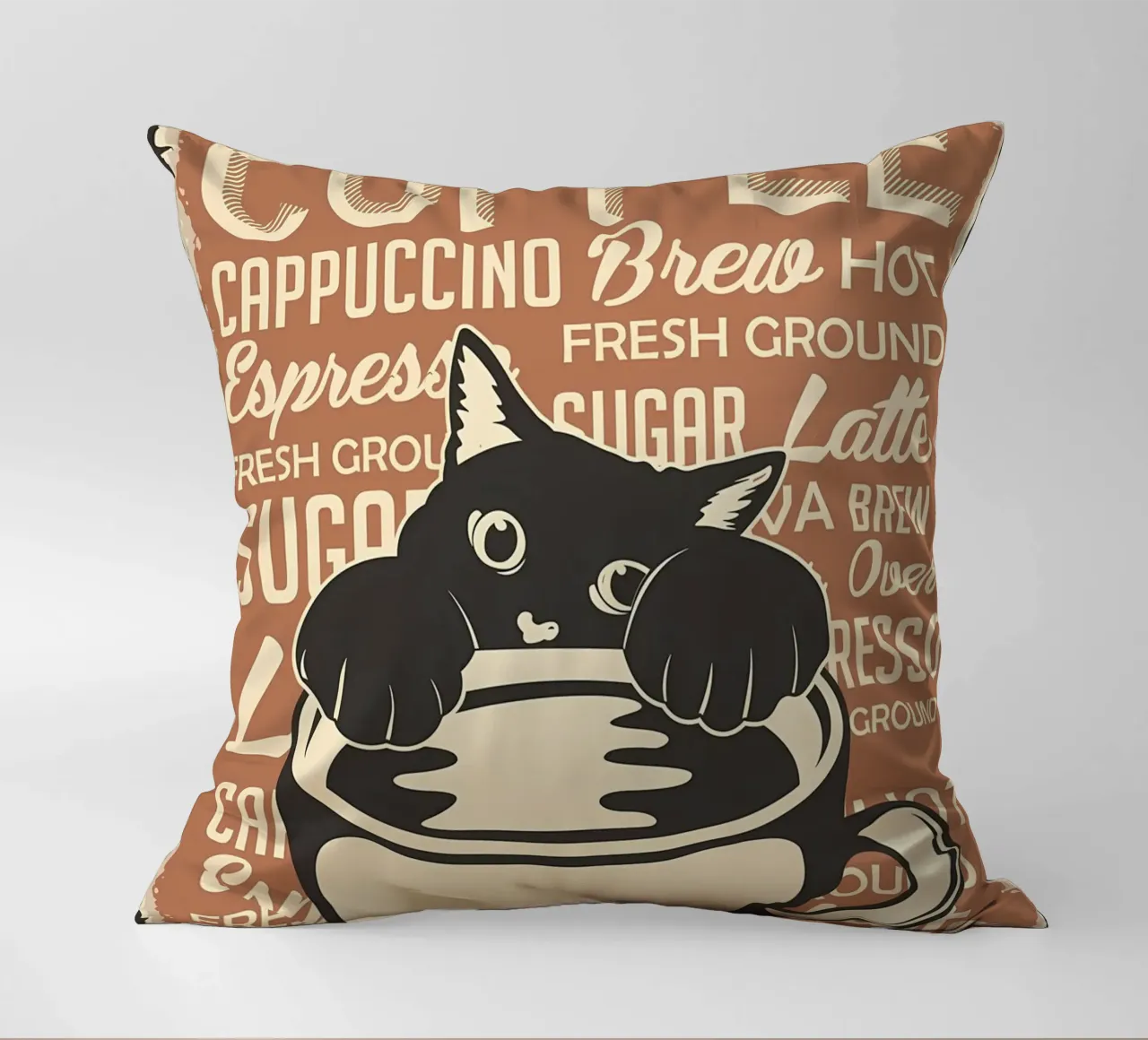 Gatto e caffè 4 cuscino da Monique A Hooper