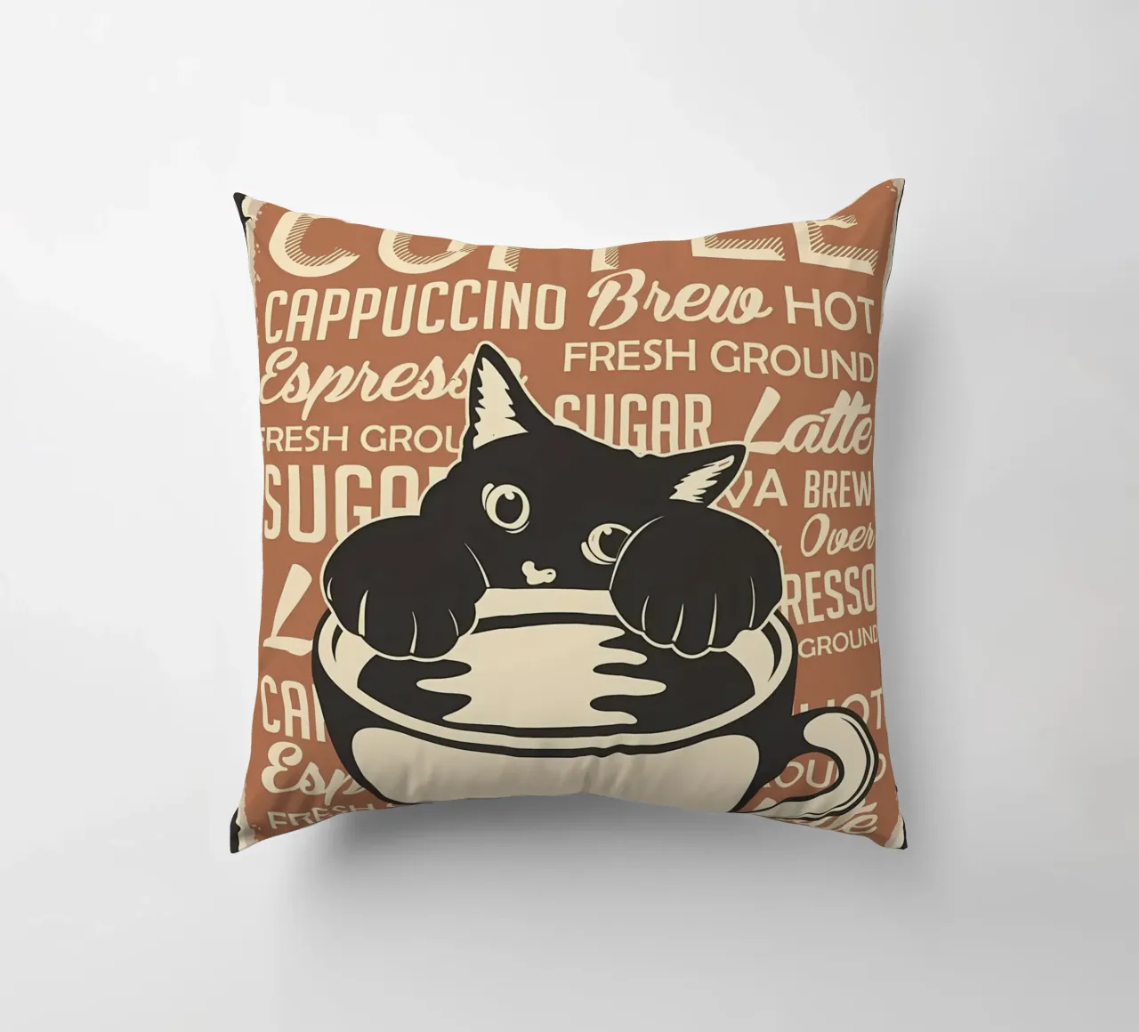 Gatto e caffè 4 cuscino da Monique A Hooper