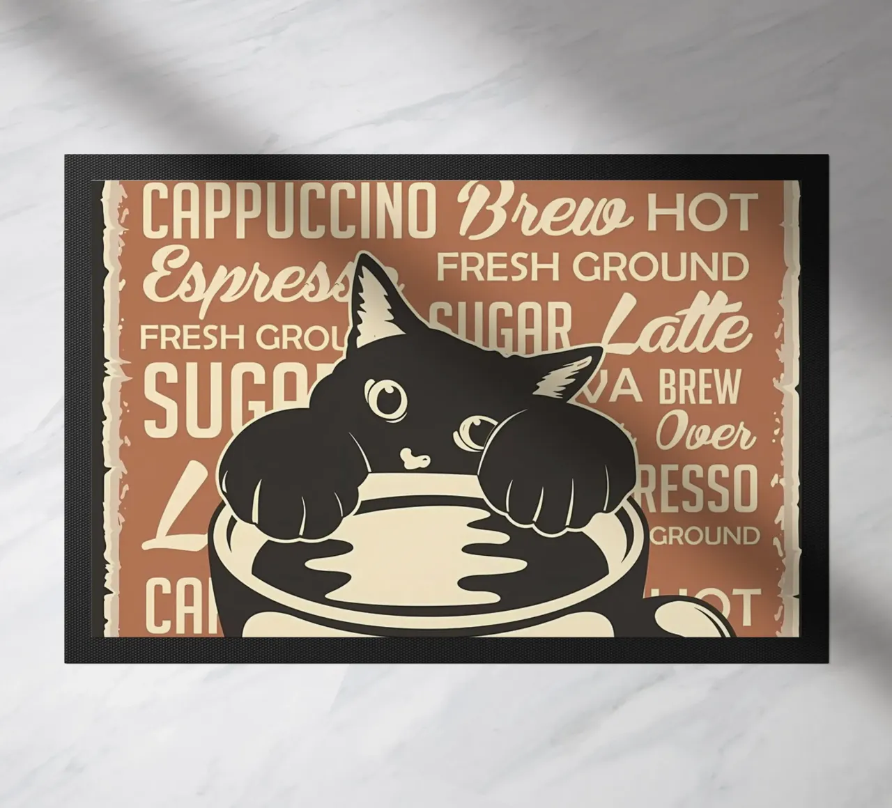 Gatto e caffè 4 zerbino da Monique A Hooper