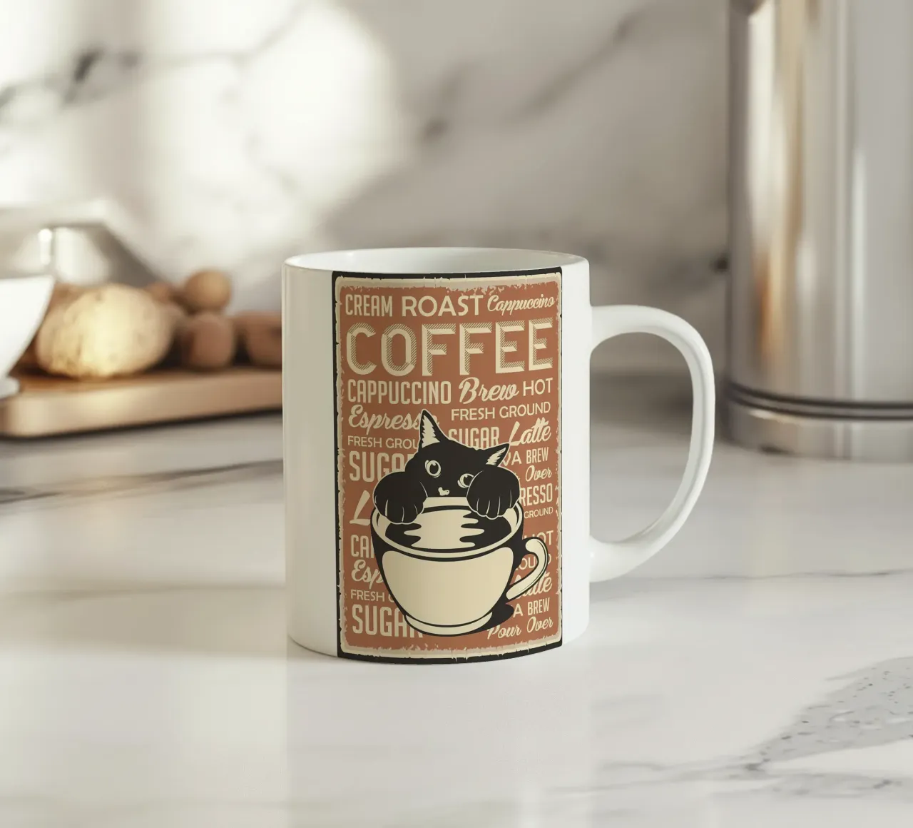 Gatto e caffè 4 tazza in ceramica da Monique A Hooper
