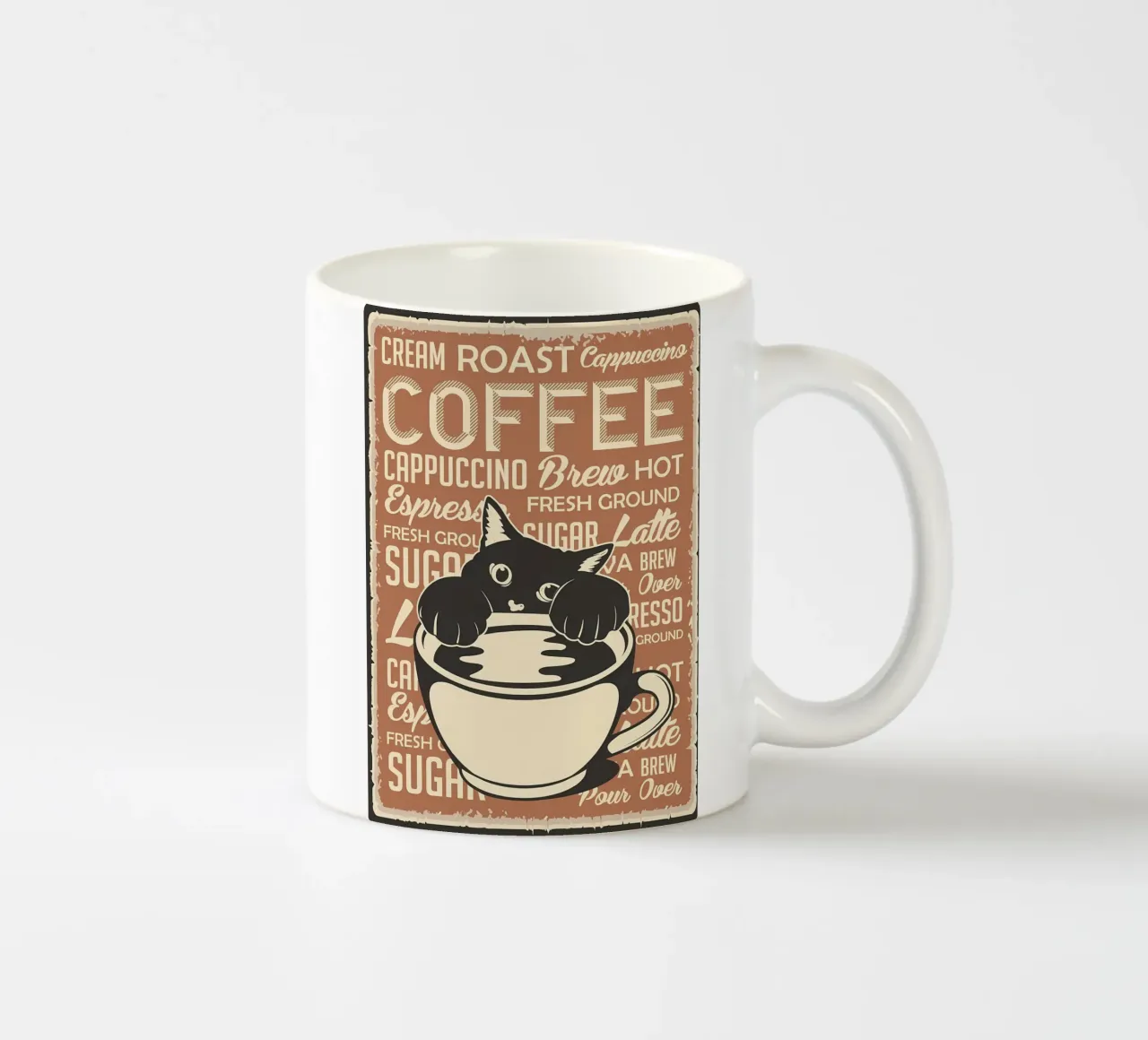 Gatto e caffè 4 tazza in ceramica da Monique A Hooper