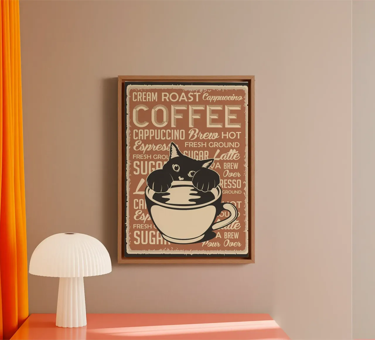 Gatto e caffè 4 tela con Cornice a cassetta da Monique A Hooper