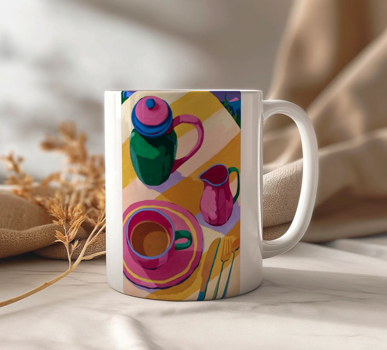 Scimmia e fiori tazza in ceramica da Seren Liodra