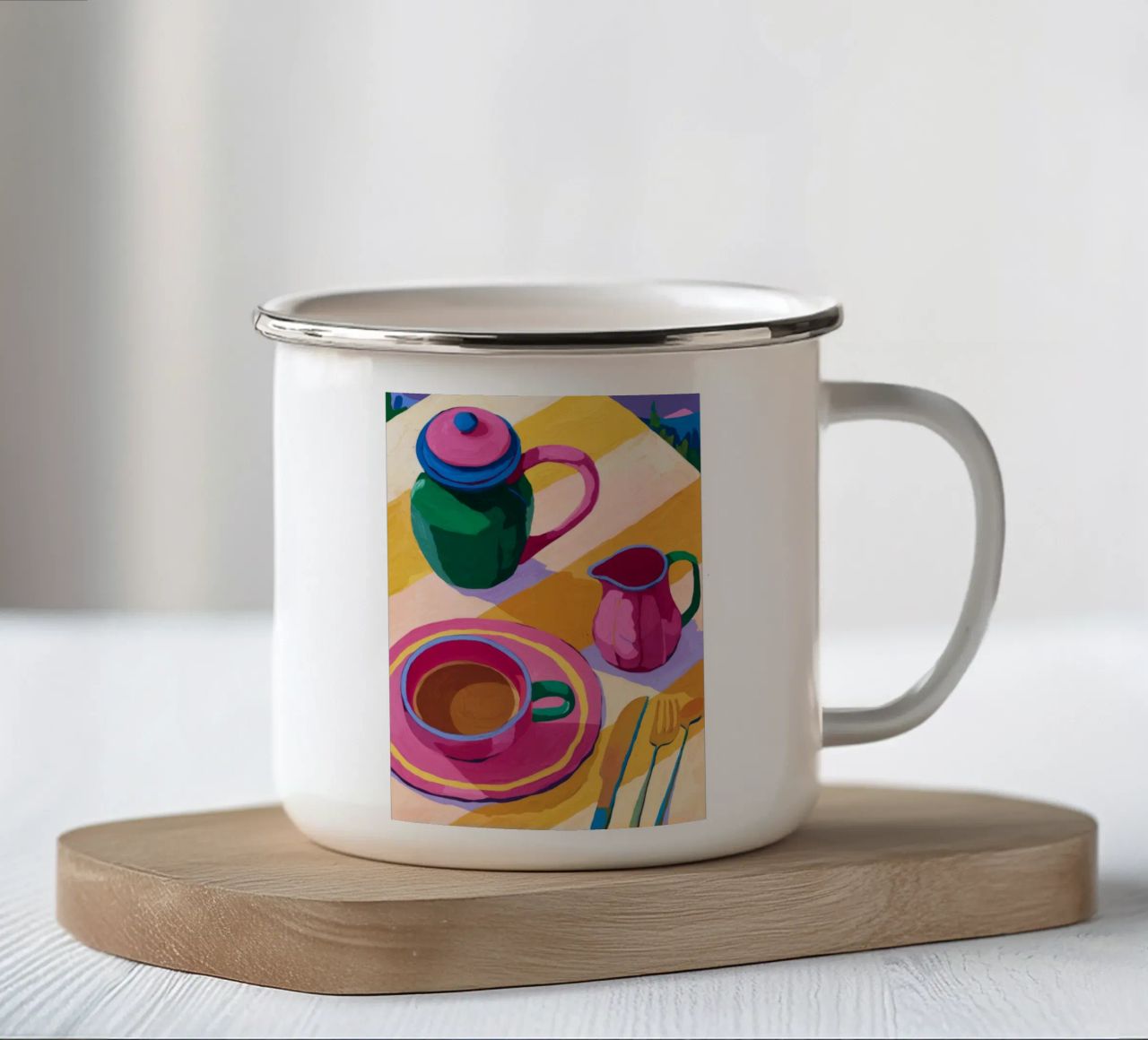 Scimmia e fiori tazza in smalto da Seren Liodra