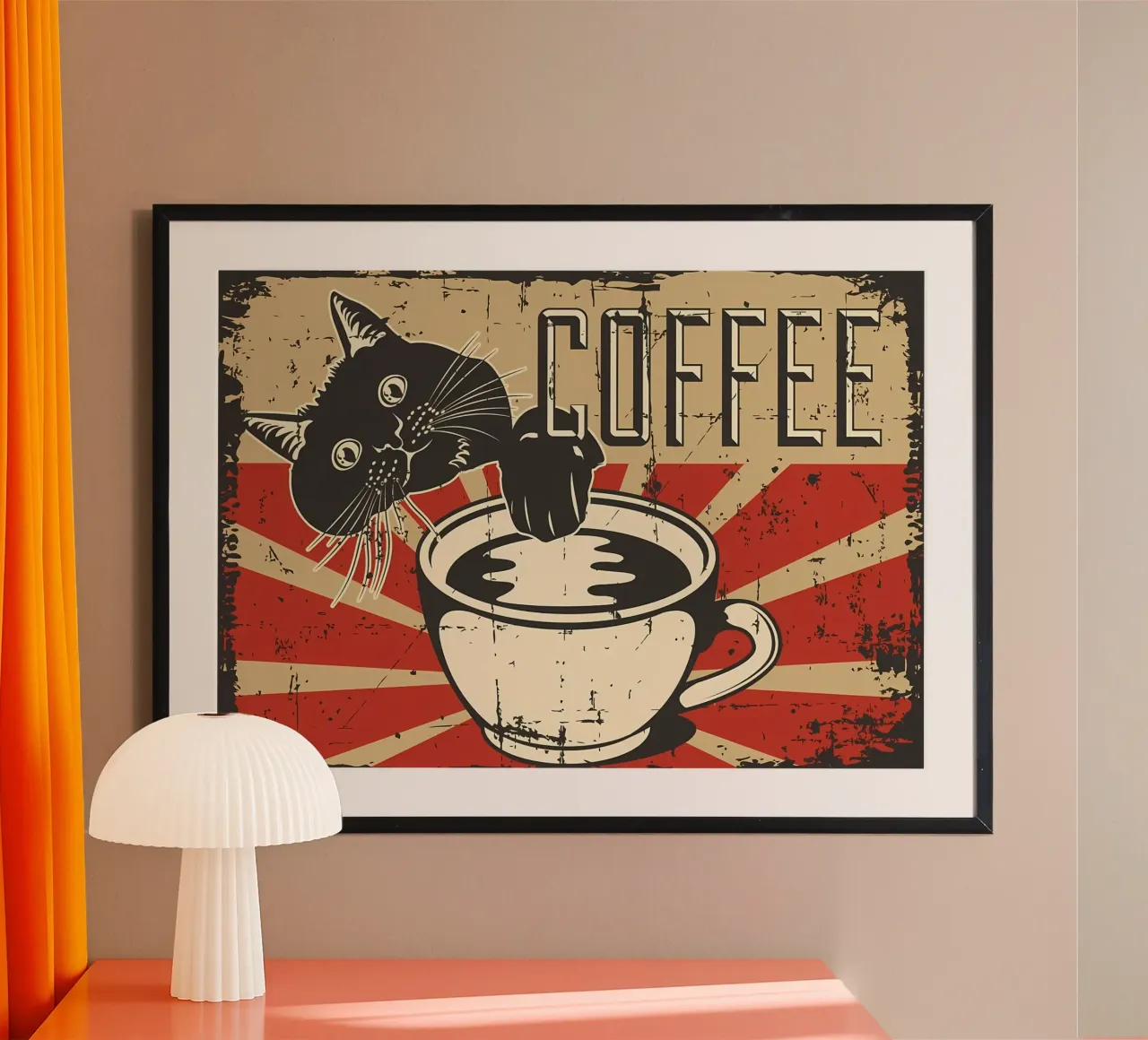 Gatto e caffè 6 poster con telaio in alluminio da Monique A Hooper