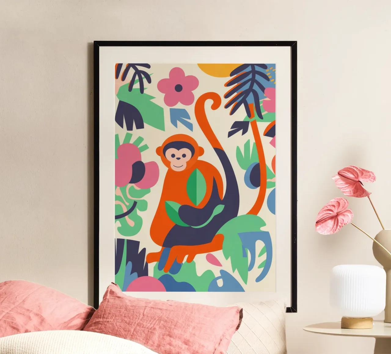Faro e uccelli poster con telaio in plastica da Seren Liodra