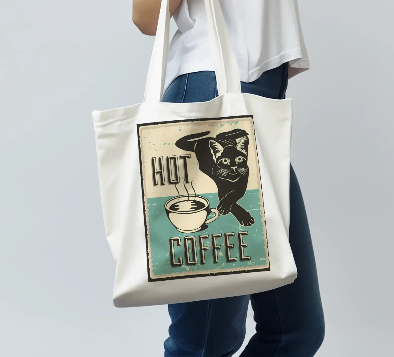 Gatto e caffè 7 borsa in juta da Monique A Hooper