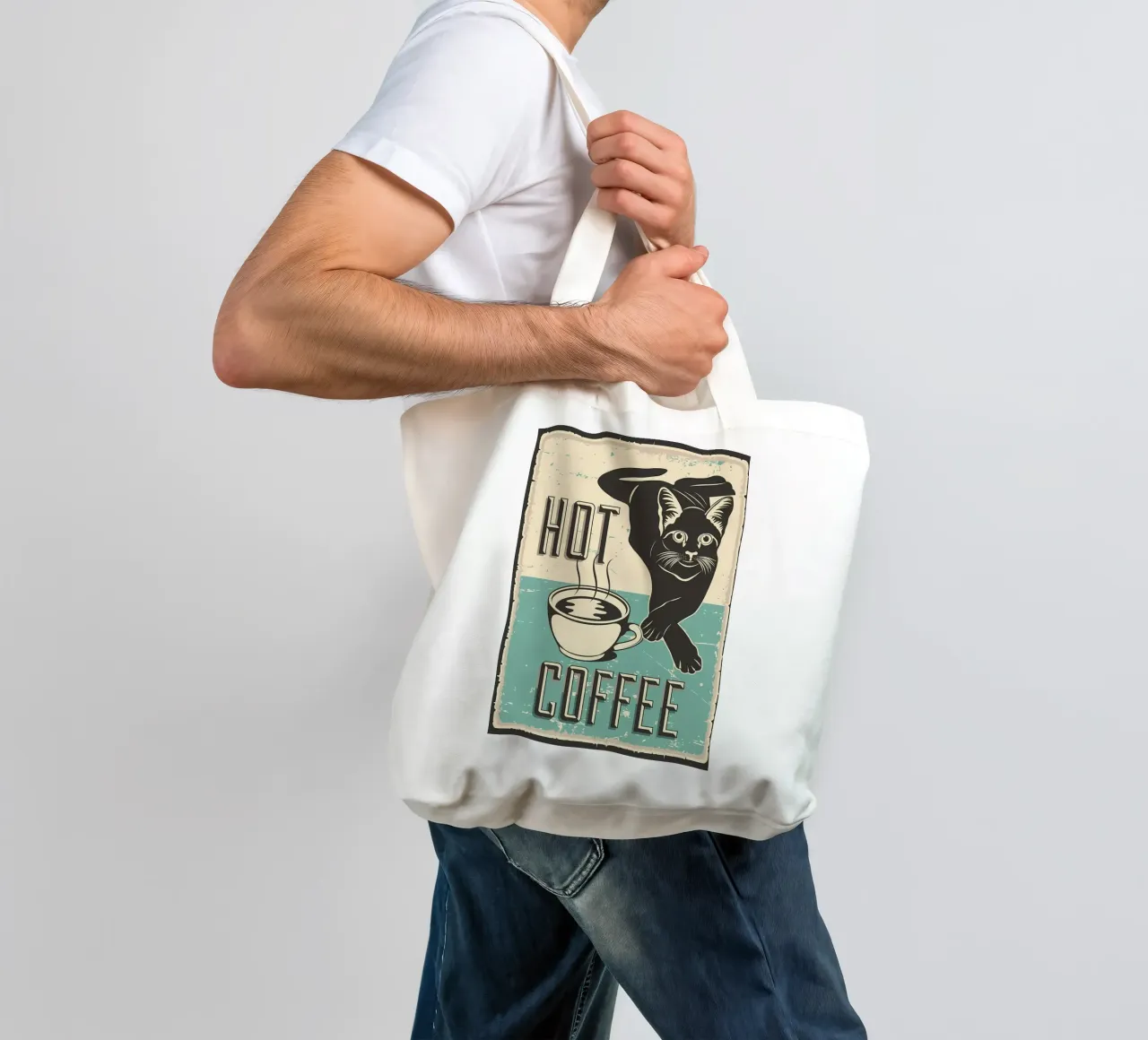Gatto e caffè 7 borsa in juta da Monique A Hooper