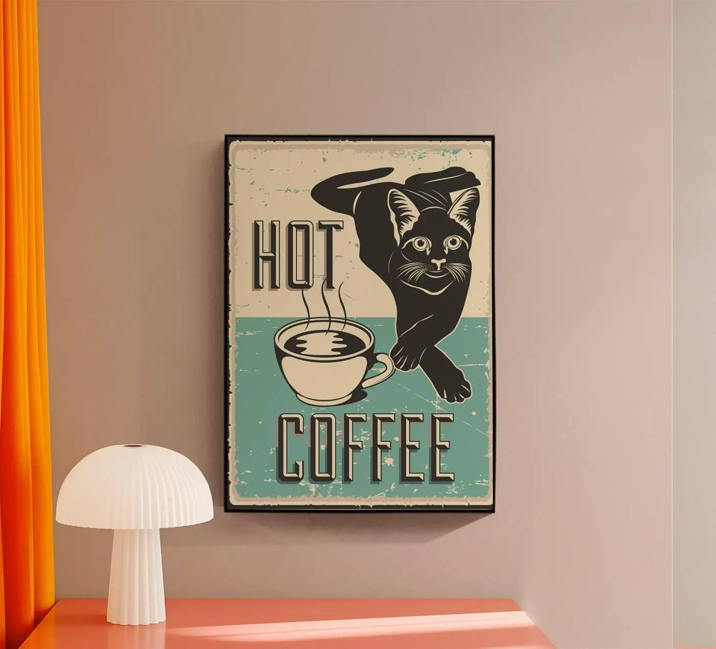 Kat en koffie 7 acryl van Monique A Hooper