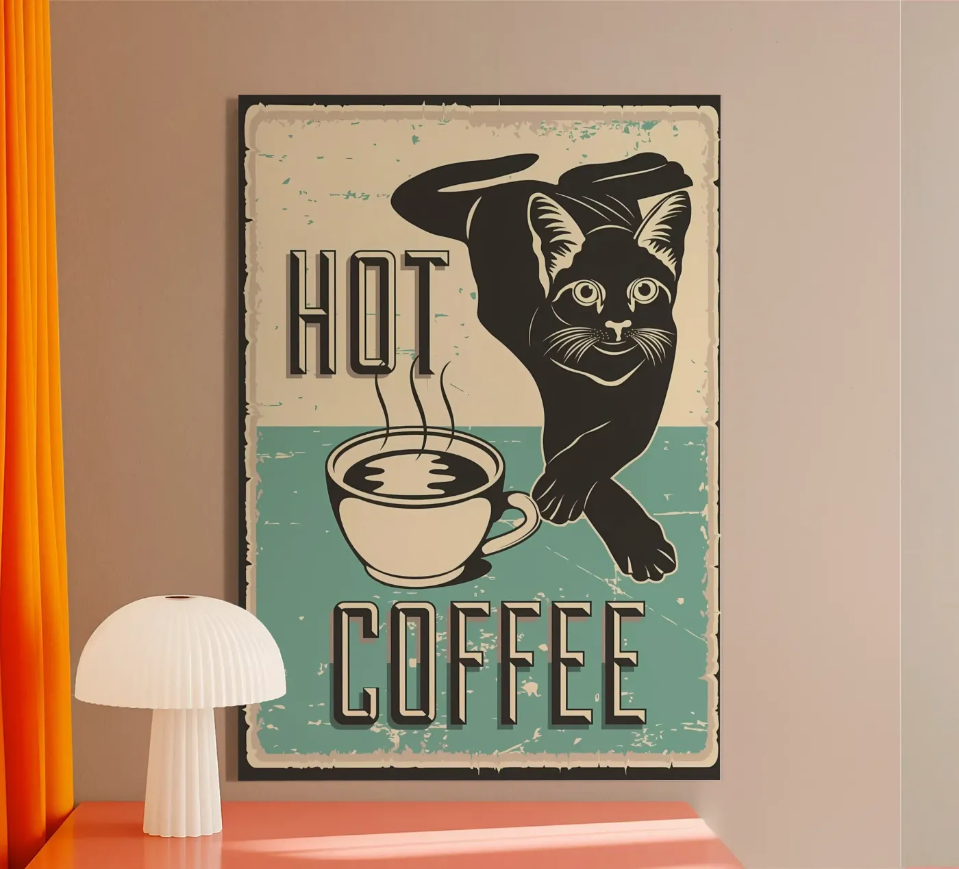 Kat en koffie 7 acryl van Monique A Hooper