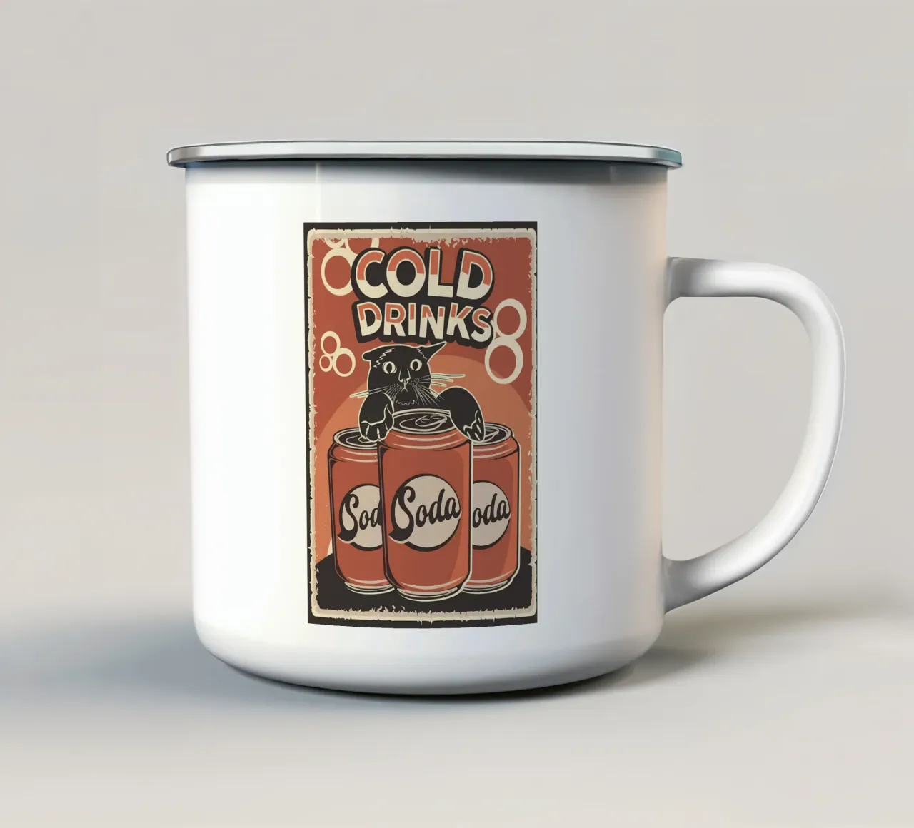 Bevande fredde Cat and Soda tazza in smalto da Monique A Hooper
