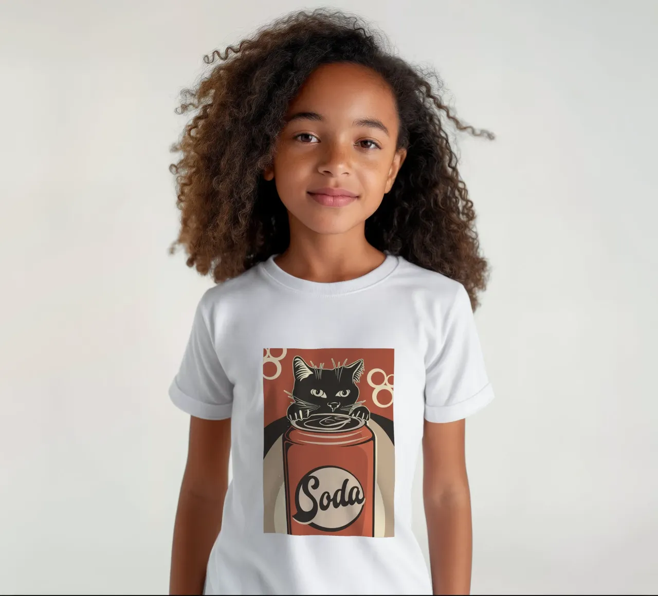 Cat and Soda cold drinks 2 kids t-shirt by Monique A Hooper