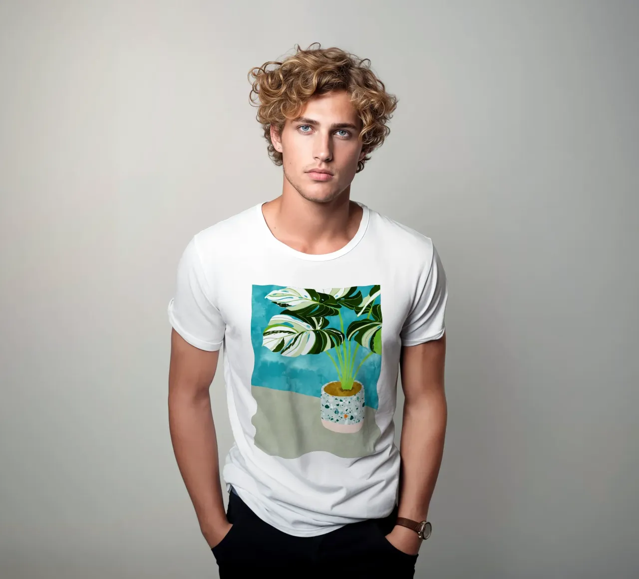 Variegated Monstera, Tropical Plant Botanical Watercolor t-shirt by 83oranges