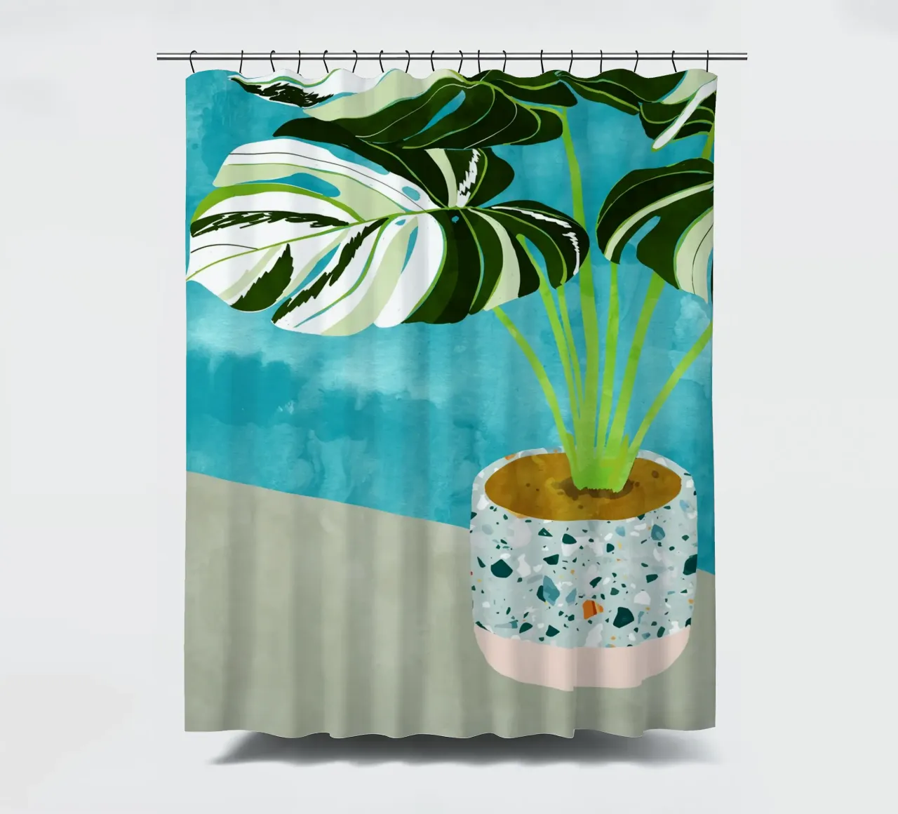 Variegated Monstera, Tropical Plant Botanical Watercolor shower curtain by 83oranges