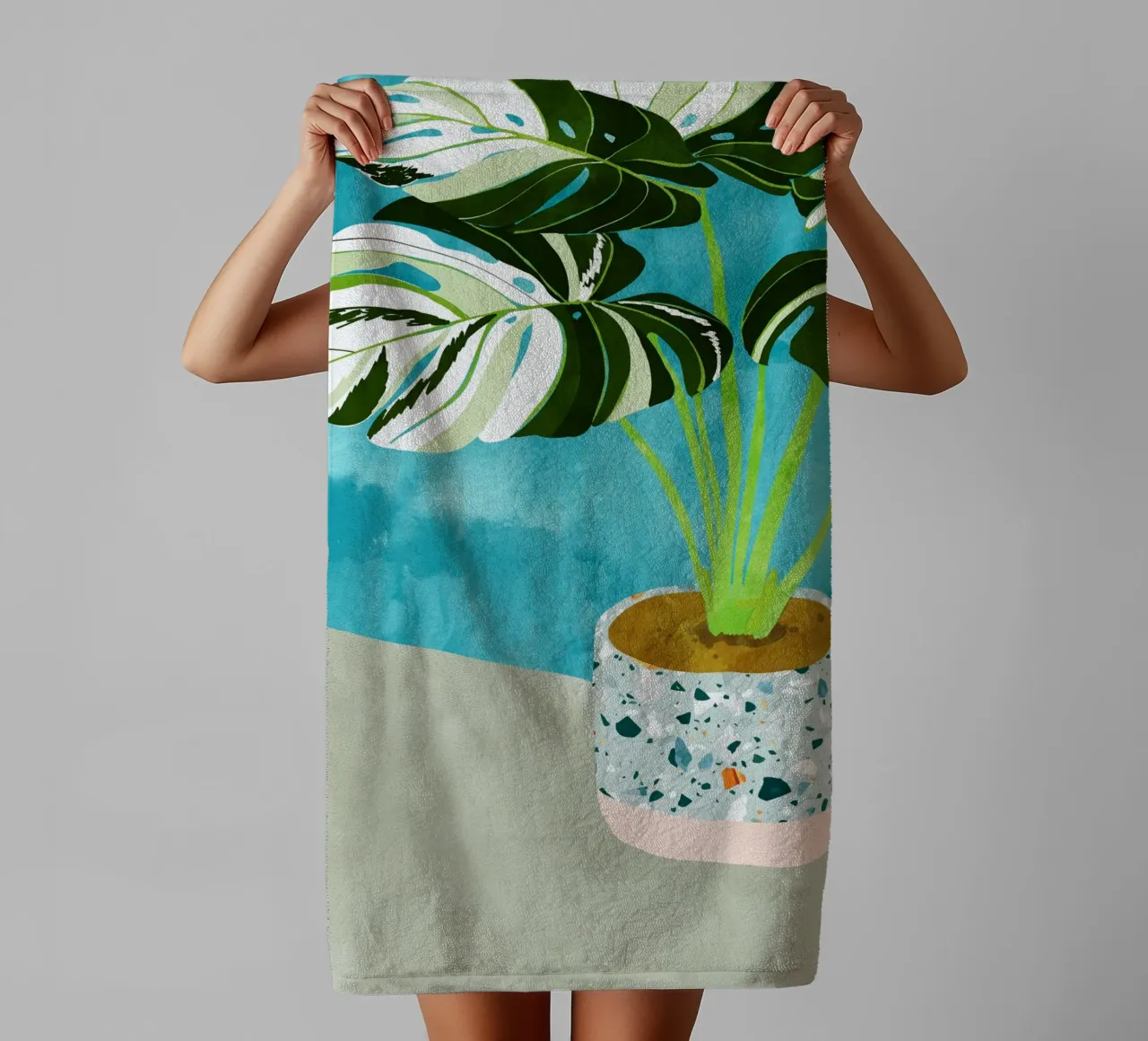 Monstera variegata, acquerello botanico di piante tropicali asciugamano da bagno da 83oranges