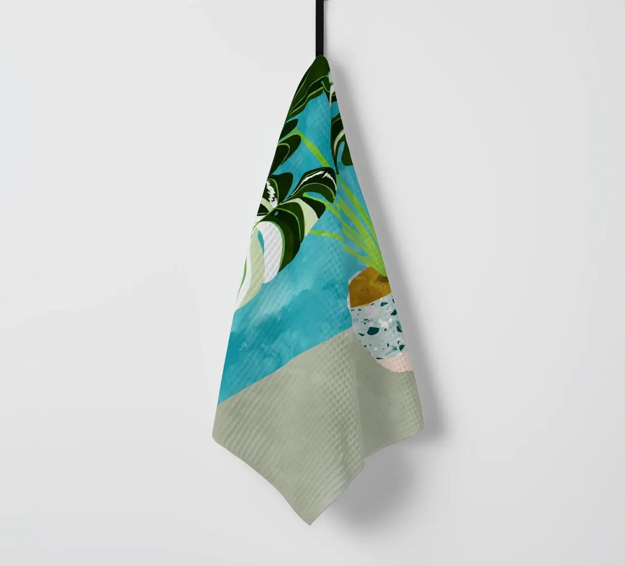 Variegated Monstera, Tropical Plant Botanical Watercolor tea towel by 83oranges