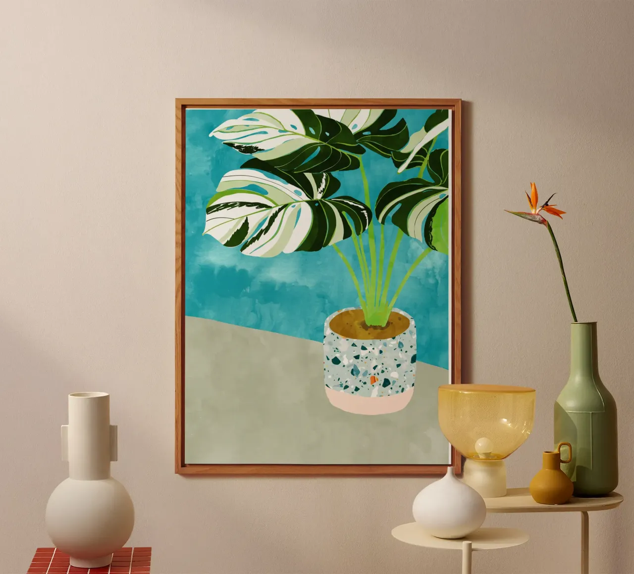Variegated Monstera, Tropical Plant Botanical Watercolor alu-dibond by 83oranges