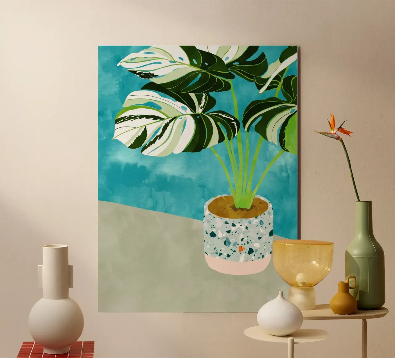 Variegated Monstera, Tropical Plant Botanical Watercolor alu-dibond by 83oranges