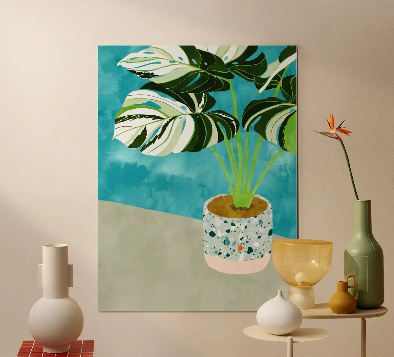 Monstera variegata, acquerello botanico di piante tropicali carta hahnemühle da 83oranges