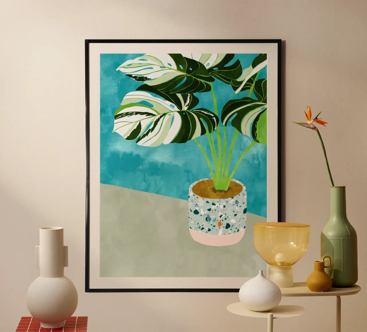 Monstera variegata, acquerello botanico di piante tropicali carta hahnemühle da 83oranges