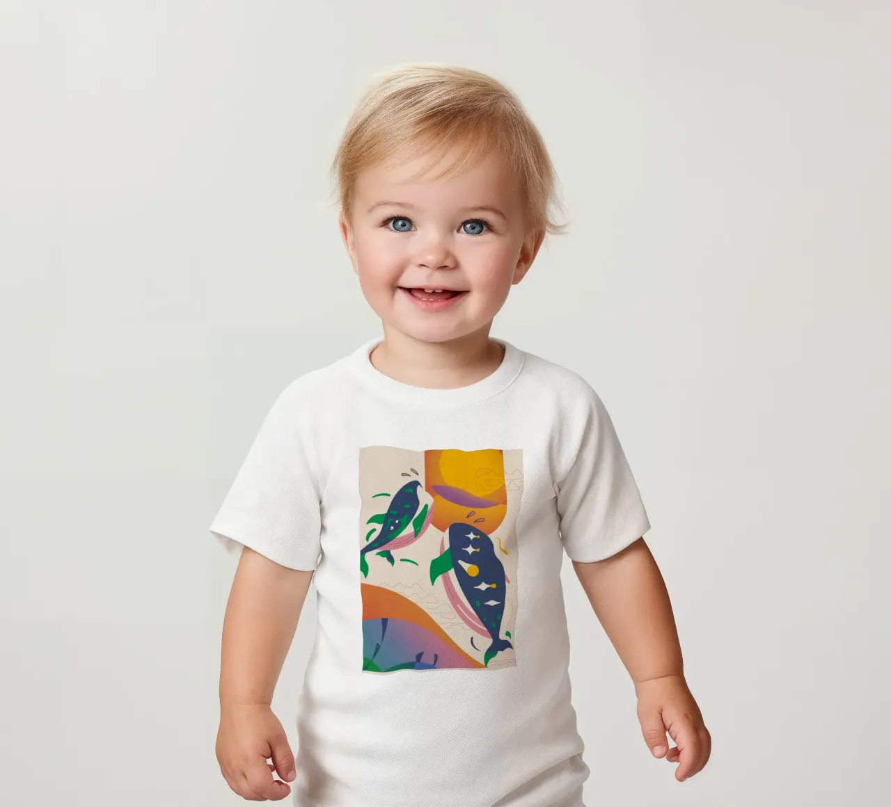 Whale and Birds baby t-shirt by Seren Liodra