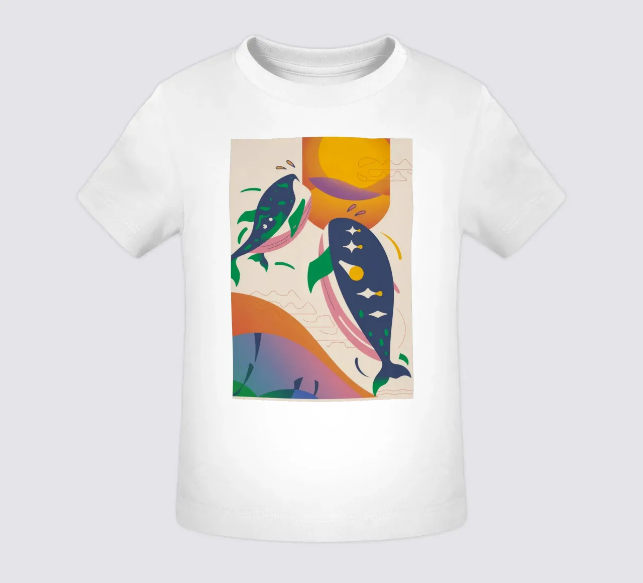 Whale and Birds baby t-shirt by Seren Liodra